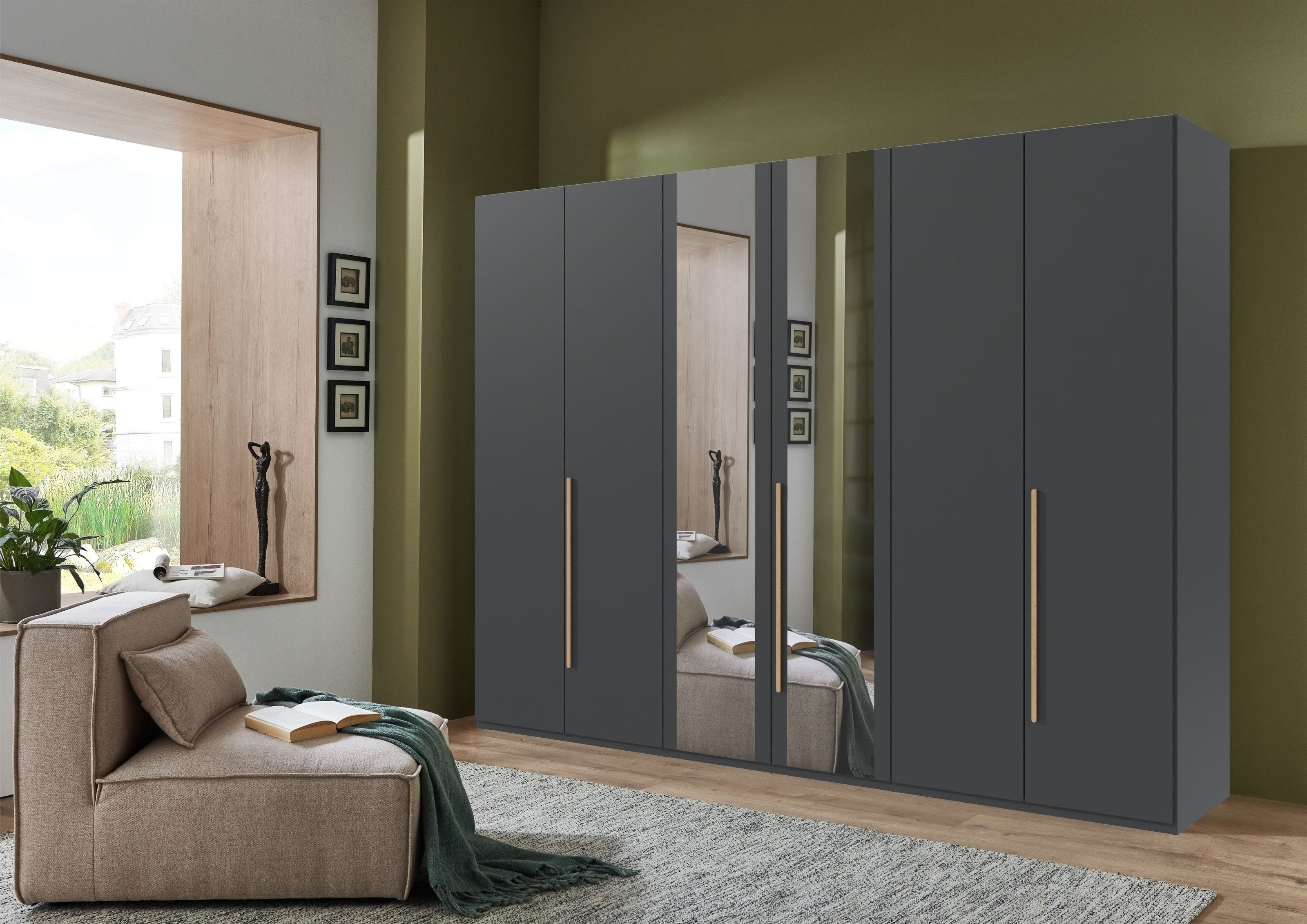 freiraum Drehtürenschrank LONDON in GRAFIT / SPIEGEL - 270x208x58cm (BxHxT)