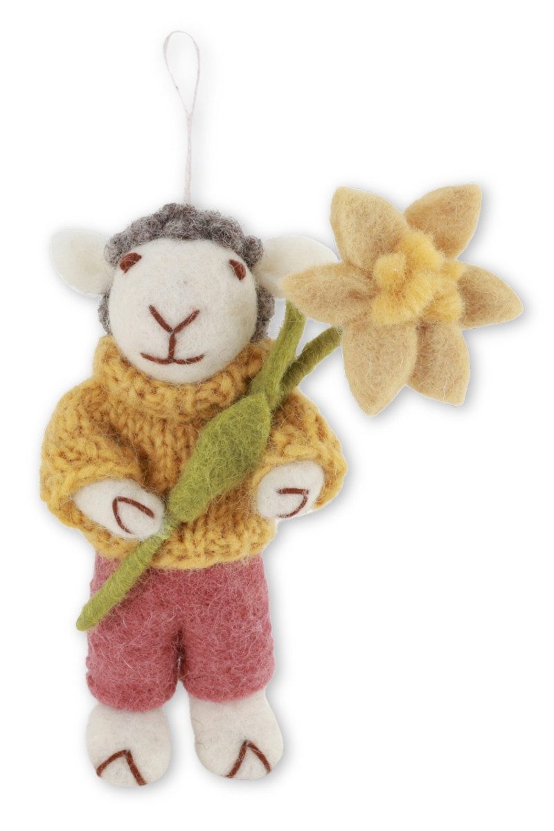 Gry & Sif Hängedekoration Filzanhänger - SCHAFBUB MIT NARZISSE- weiß
