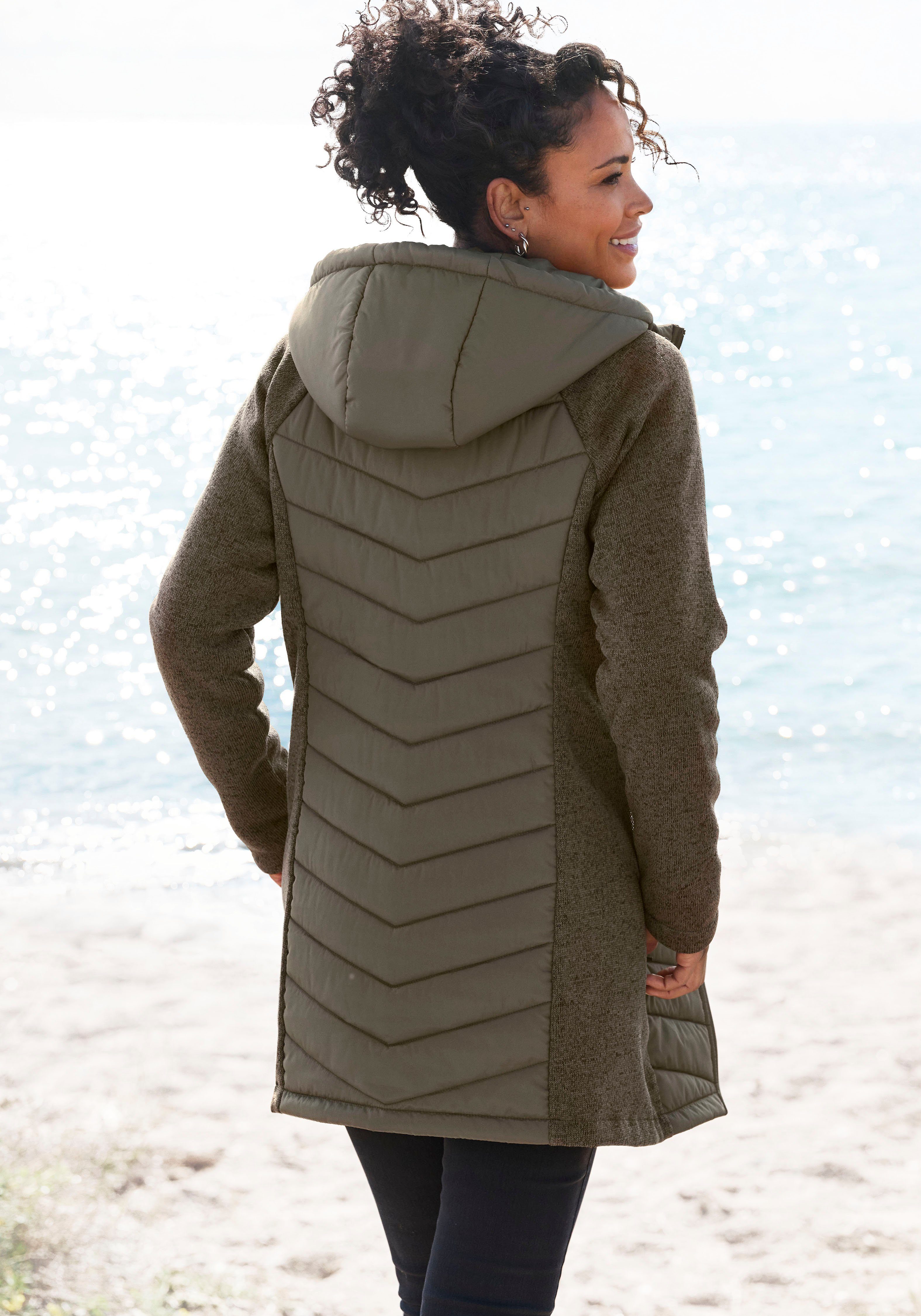 Vivance Steppjacke Strickfleece-Ärmeln mit khaki