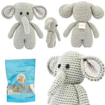 miniHeld Babypuppe Handgestrickter Elefant gehäkelt aus Baumwolle Spielzeug 15 cm