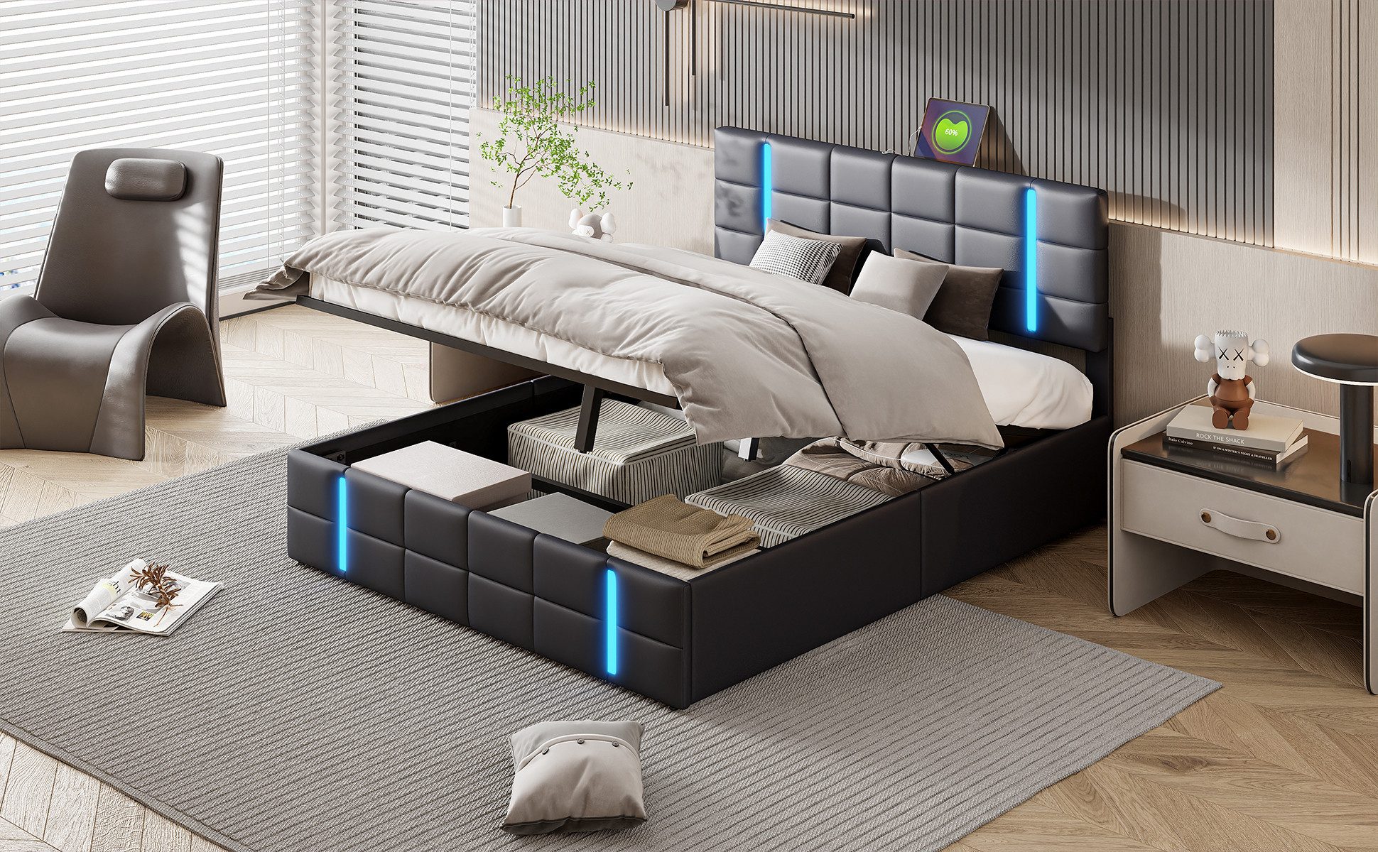 Furnishings Home Jugendbett Polsterbett Stauraumbett (Hydraulisch anhebbare günstig online kaufen