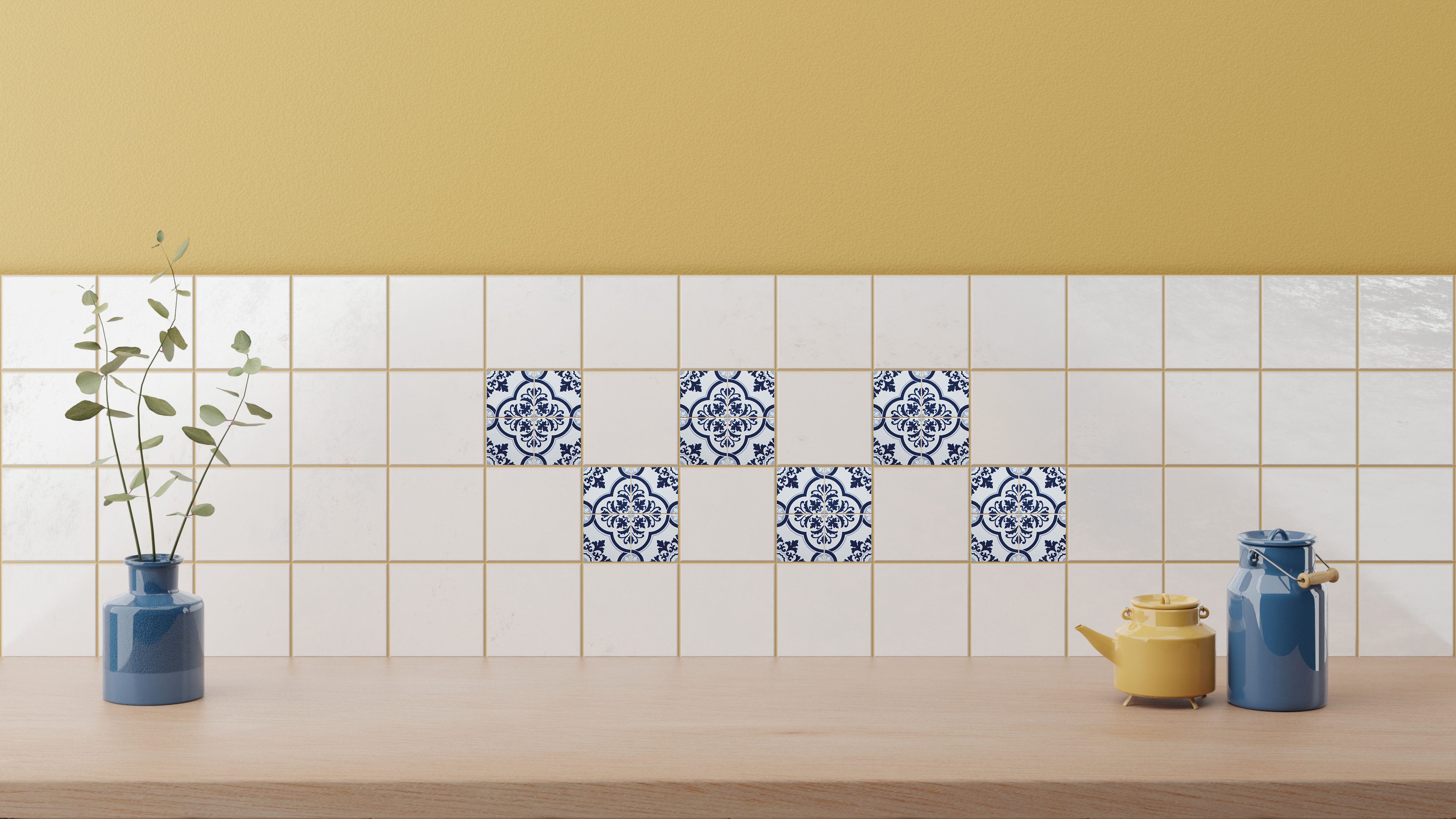 Home affaire Fliesenaufkleber blaue Ornamente (Set, 12 St), Stickerfliesen, selbstklebend, Sticker, 12er Set