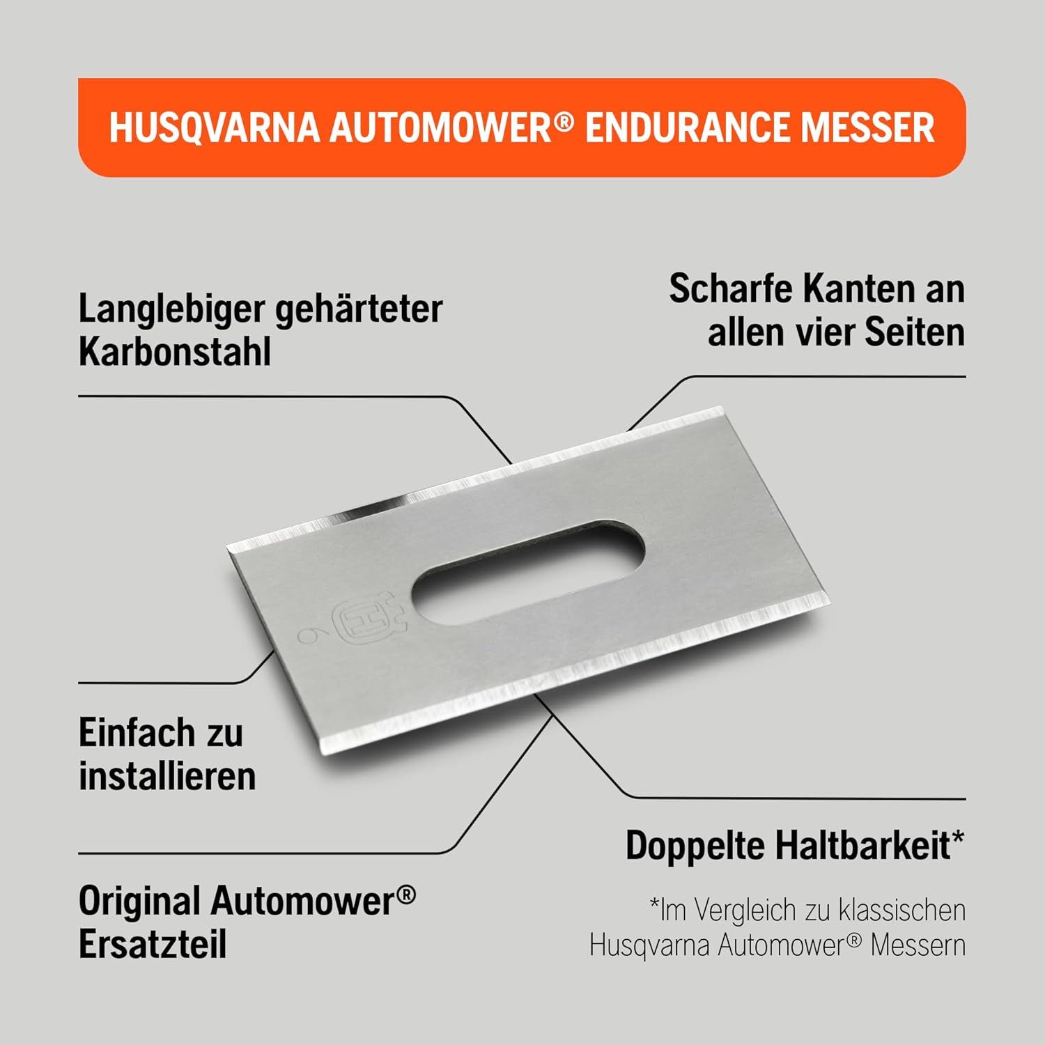 Husqvarna Mährobotermesser Endurance, 6er-Pack Kohlenstoffstahl, für Husqvarna Mähroboter, 4-Kanten-Design