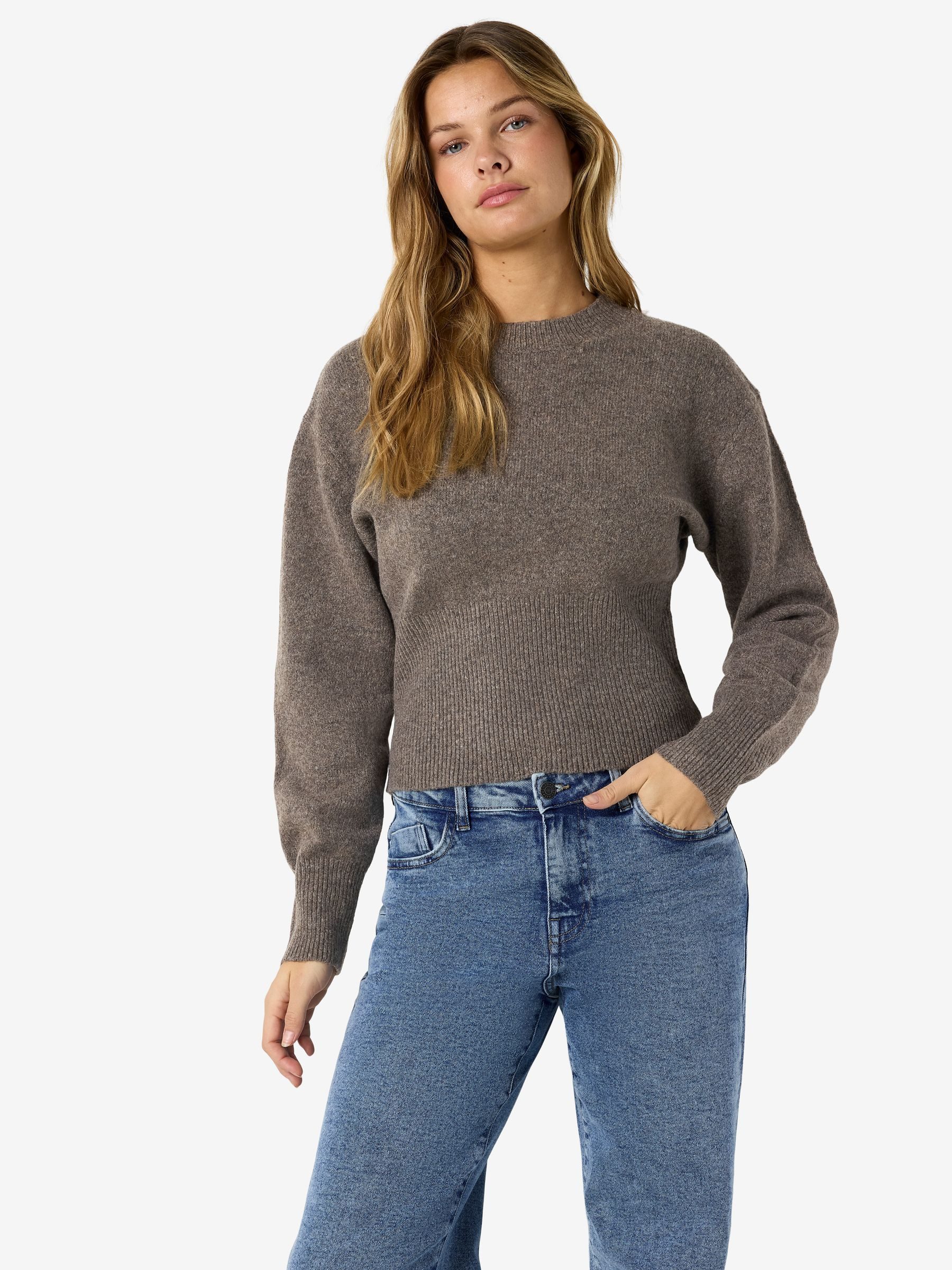 Noisy may Strickpullover Feiner Strukturstrick Rippbündchen für Damen (1-tlg) Recyceltes Material, Nachhaltig, Weiche Feinstrickqualität