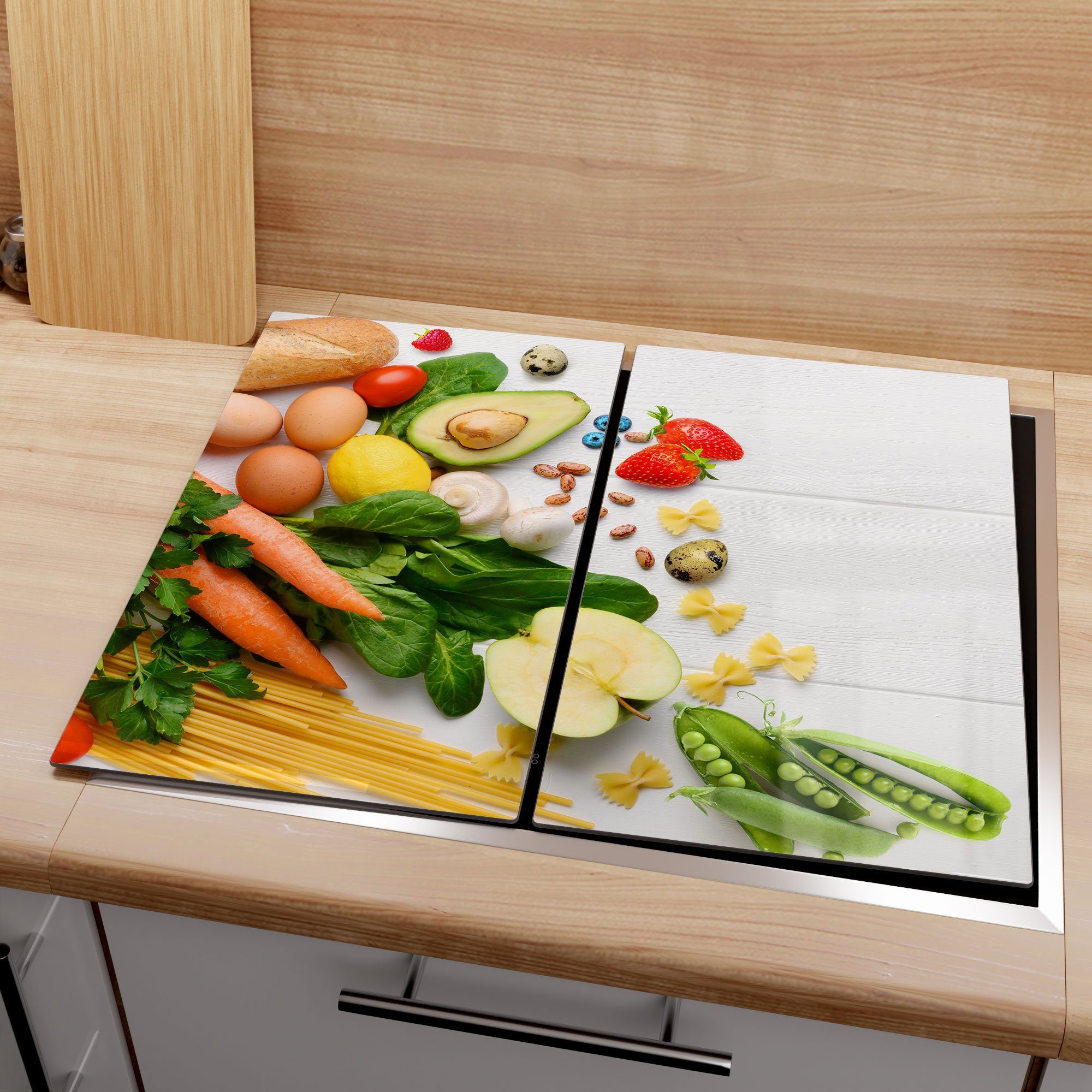 Herdabdeckplatte Aus Glas 2-teilig – 60x52 Cm, Motiv 'Bunte Getrocknete Gewürze', Für Ceran- & Induktionsherde