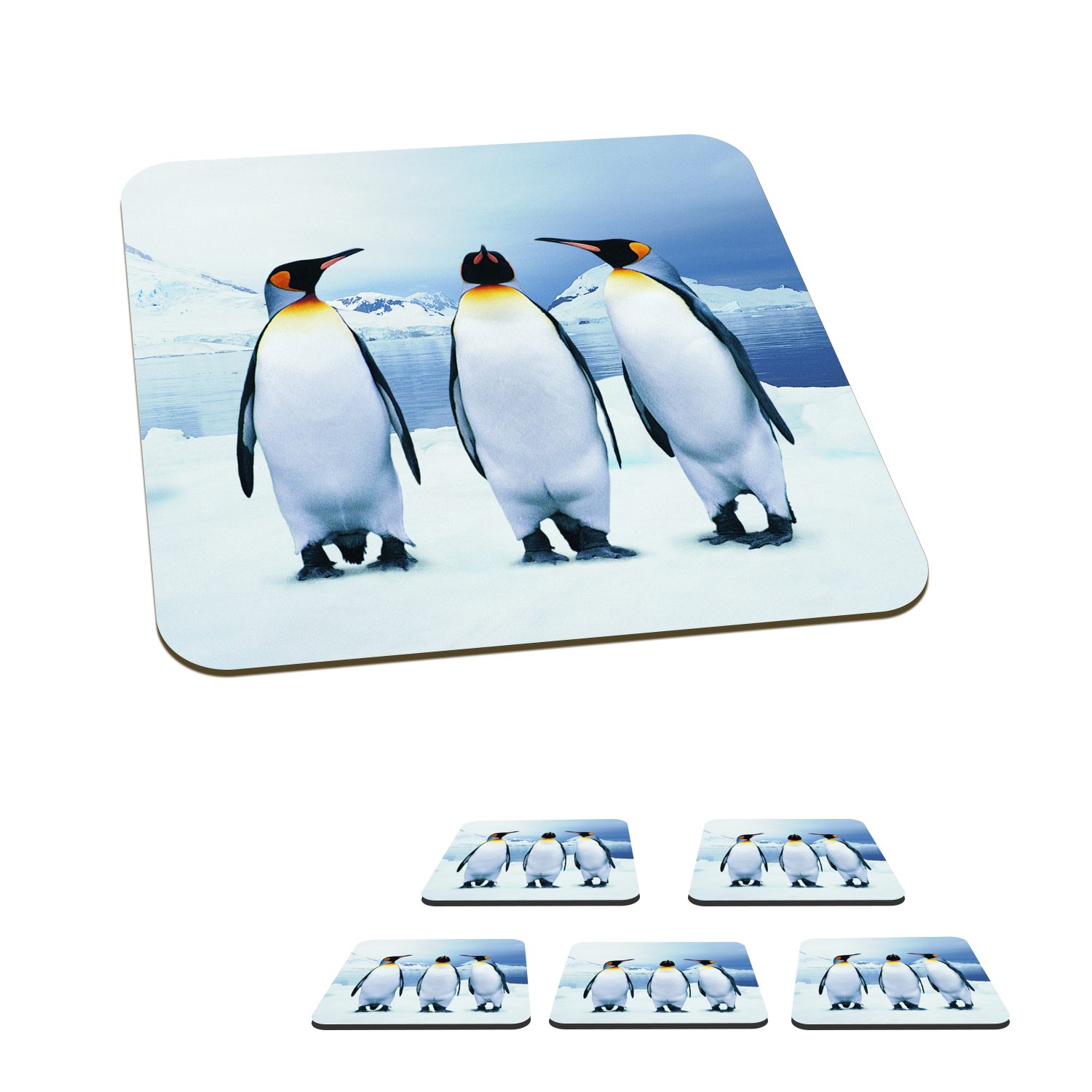 MuchoWow Glasuntersetzer Drei Pinguine Porträt, Zubehör für Gläser, 6-tlg., Glasuntersetzer, Tischuntersetzer, Korkuntersetzer, Untersetzer, Tasse