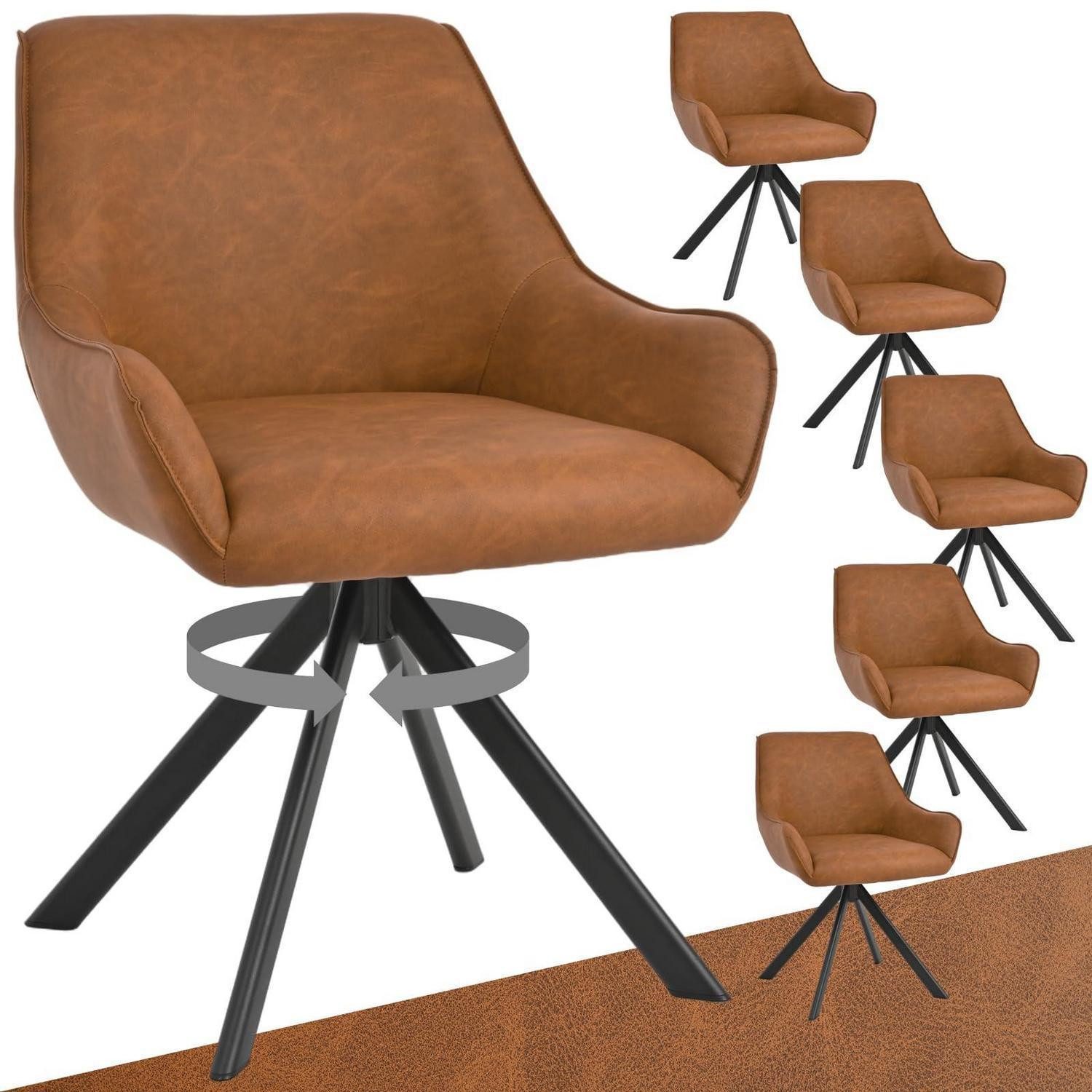 LuxusKollektion Esszimmerstuhl Esszimmerstühle drehbar Polsterstuhl PULeder Armlehne 6 Pu-braun 6er