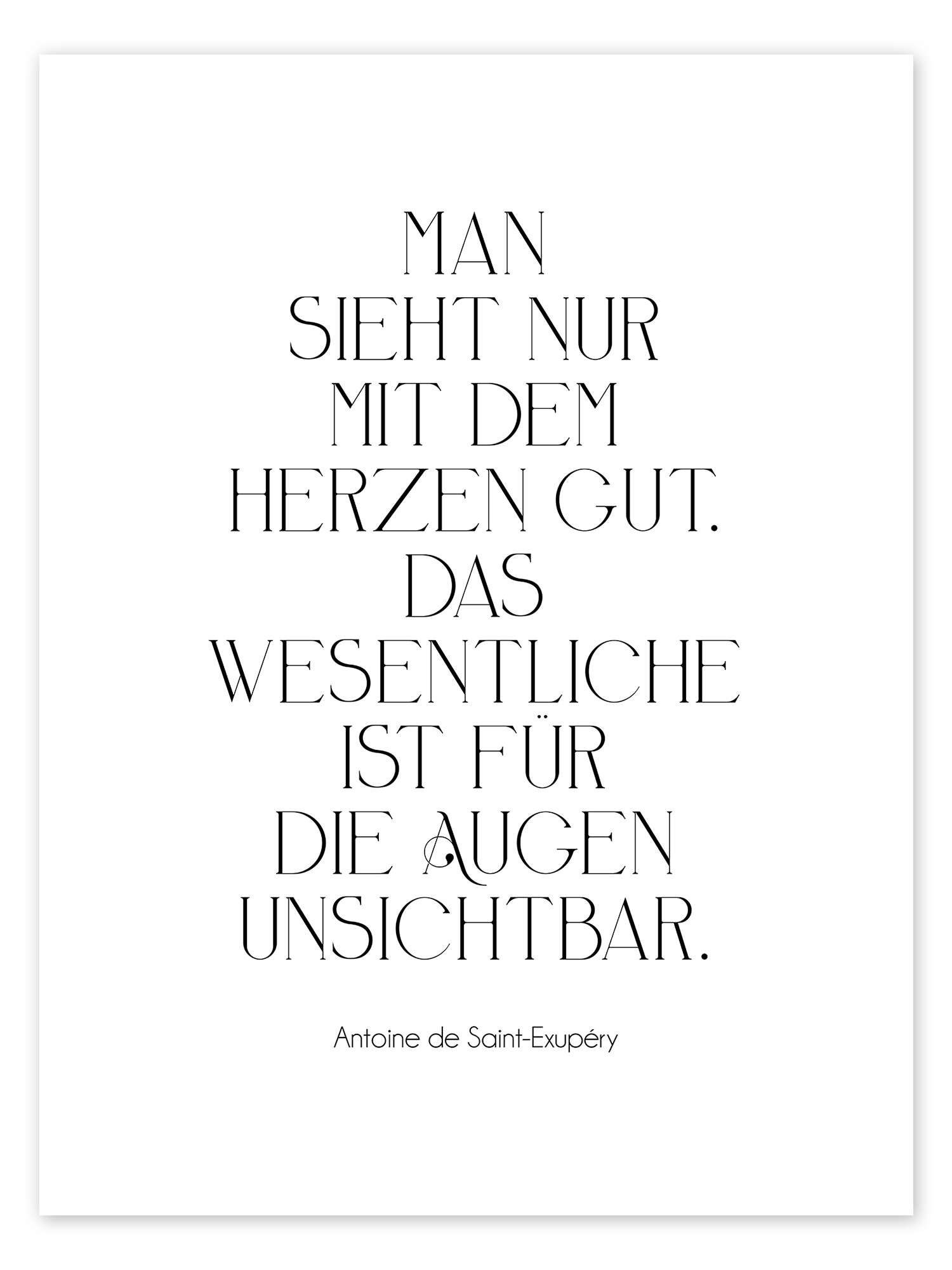 Posterlounge Wandbild Exupéry Zitat - Man sieht nur mit dem Herzen gut I, Typobox, erhältlich als Poster, Leinwandbild, Wandsticker oder Acrylglasbild
