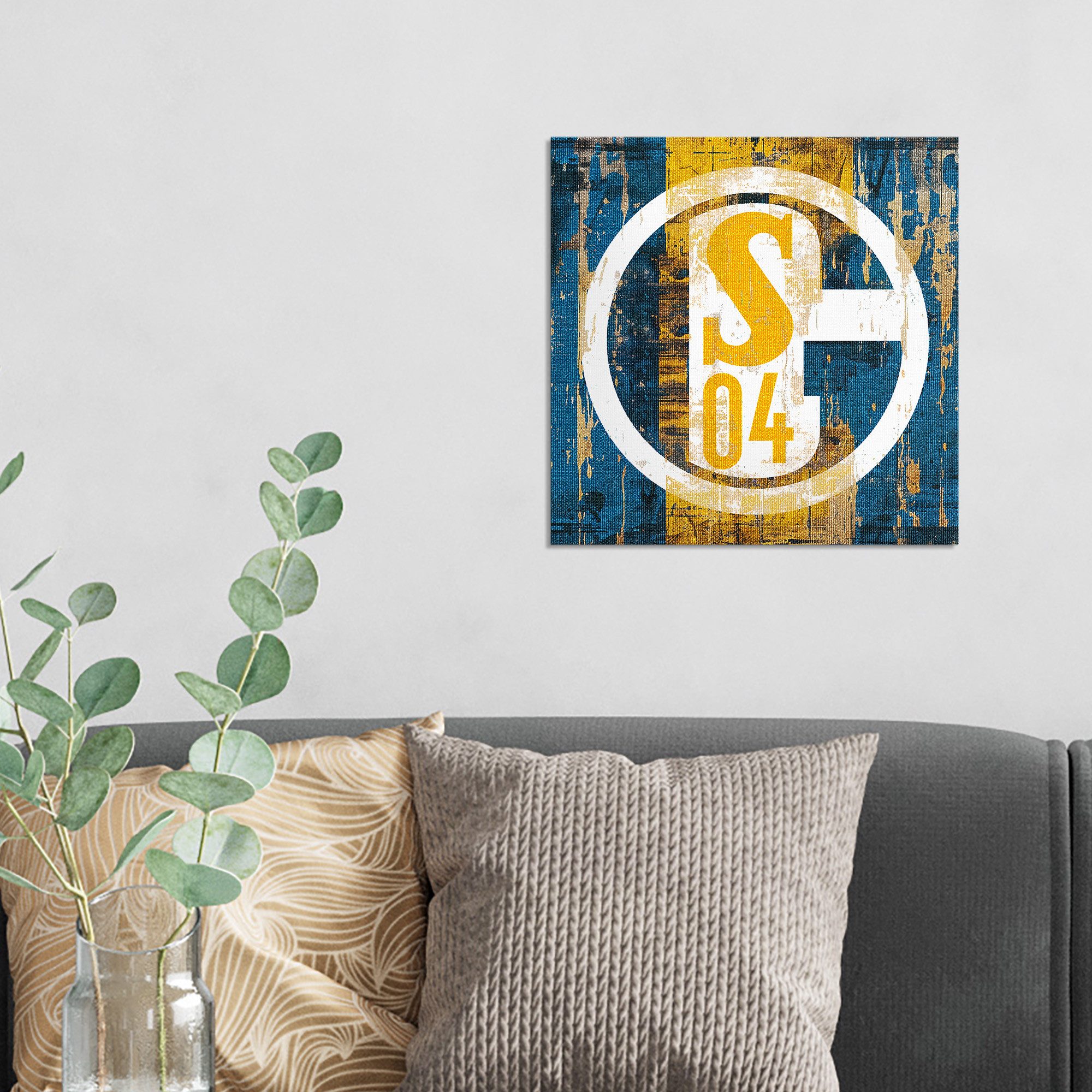 DEQORI Leinwandbild 'Wappen Schalke 04', 'Wappen Schalke 04', Hybrid Leinwand Bild Wandbild flach modern