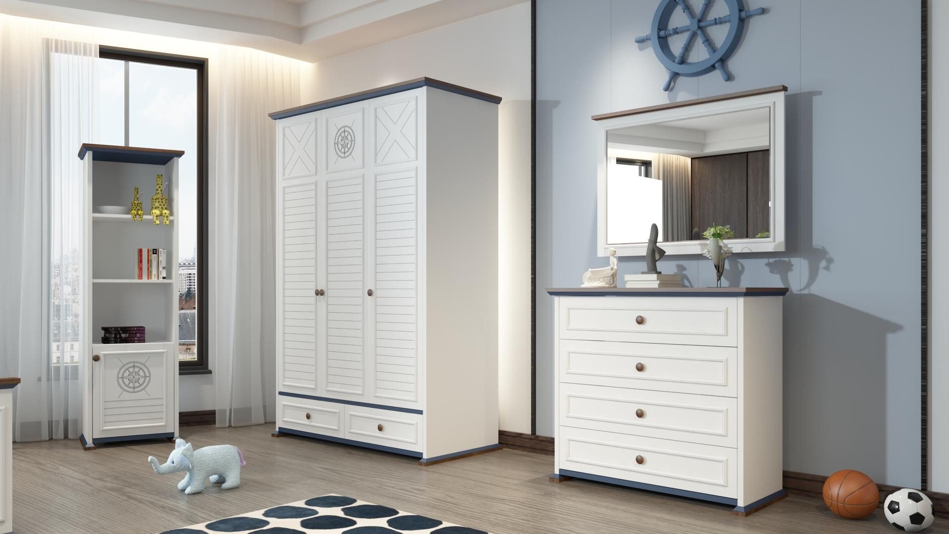 Xlmoebel Jugendzimmer-Set Vollständiges Jugendzimmer in Weiß mit Einzelbett und Kleiderschrank, (6-tlg., Schlafzimmer-Set), Hergestellt in Europa