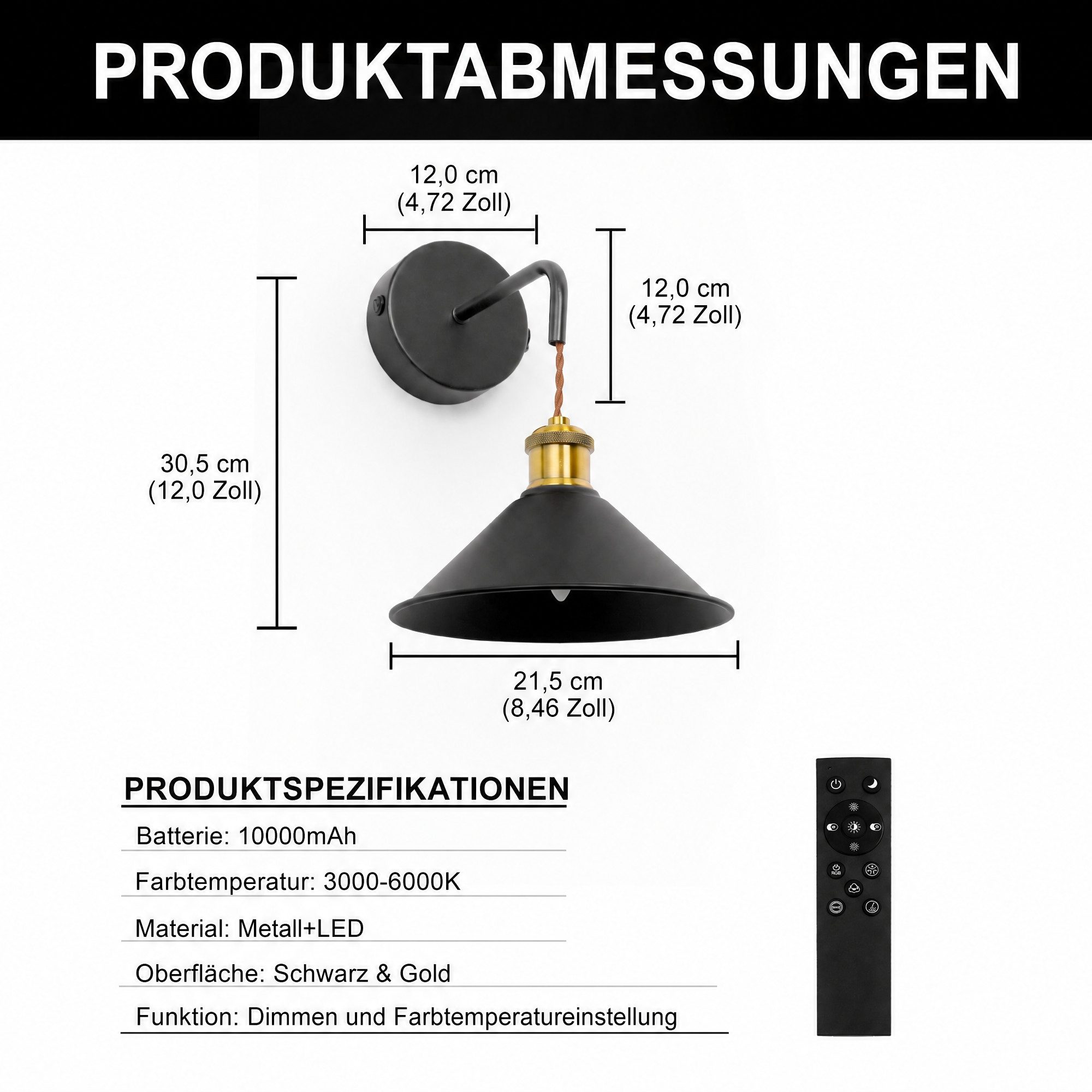 LOHAS-LED Wandleuchte Kabellose batteriebetriebene RGB-CCT Wandleuchte 2er-Set, LED fest integriert, Warmweiß bis Kaltweiß + 7 RGB-Farbtöne, 10.000 mAh Akku, Fernbedienung & stufenlos dimmbar
