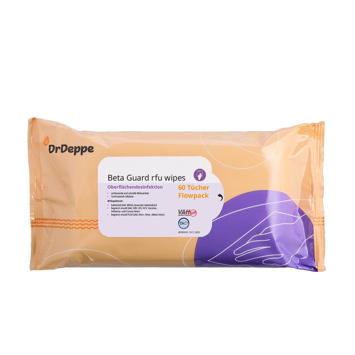 Dr.Deppe Beta Guard rfu wipes Reinigungstücher (Flowpack, 60-tlg)