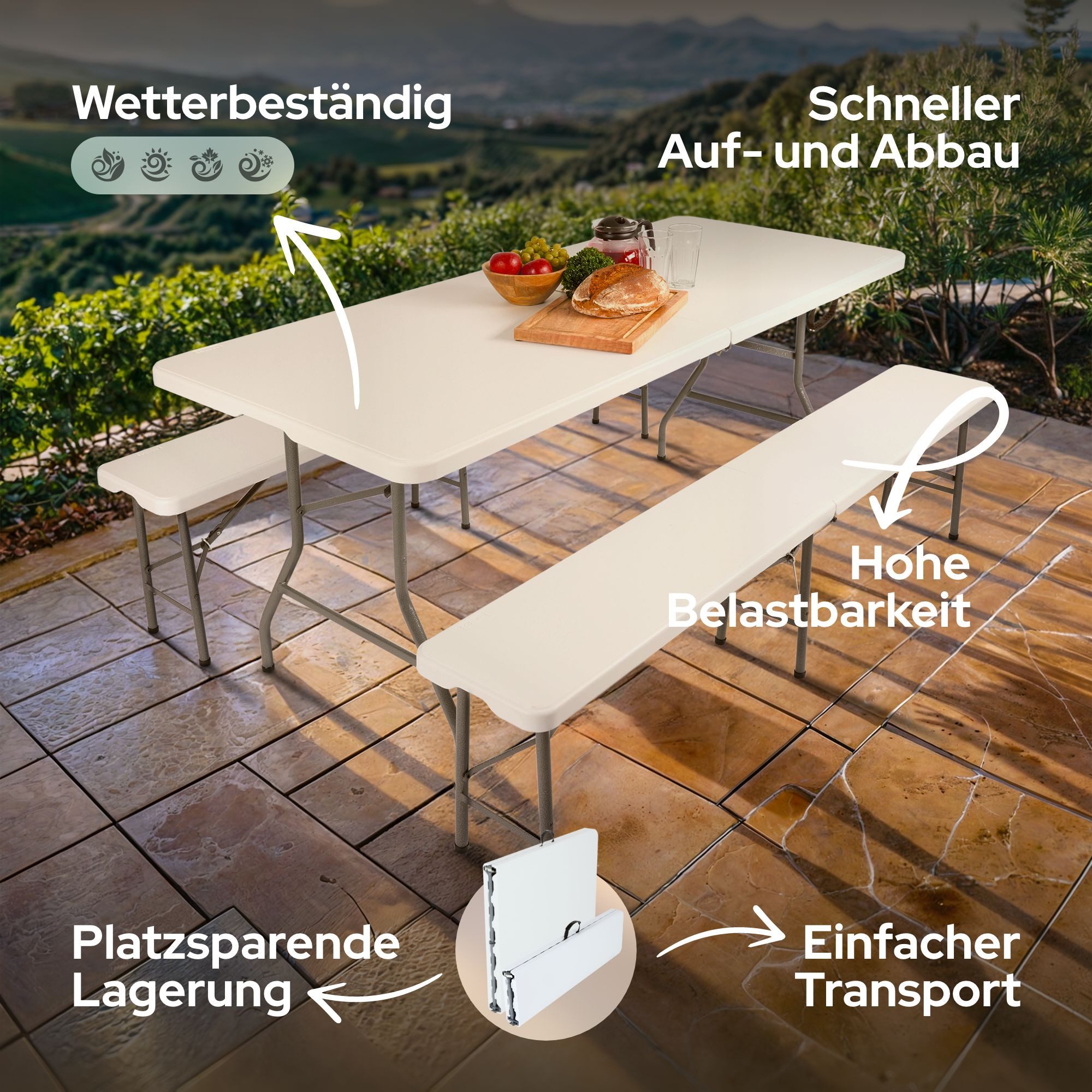 Arebos Bierzeltgarnitur Festzeltgarnitur, Biertisch Set, klappbar Campingtisch, (Set), Wetterfest & Pflegeleicht
