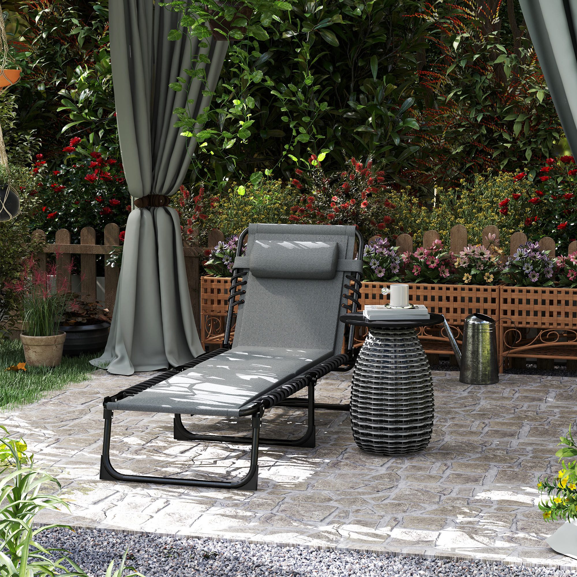 Outsunny Gartenliege mit Seitentasche, Kopfkissen, 5-Fach verstellbare Rück günstig online kaufen