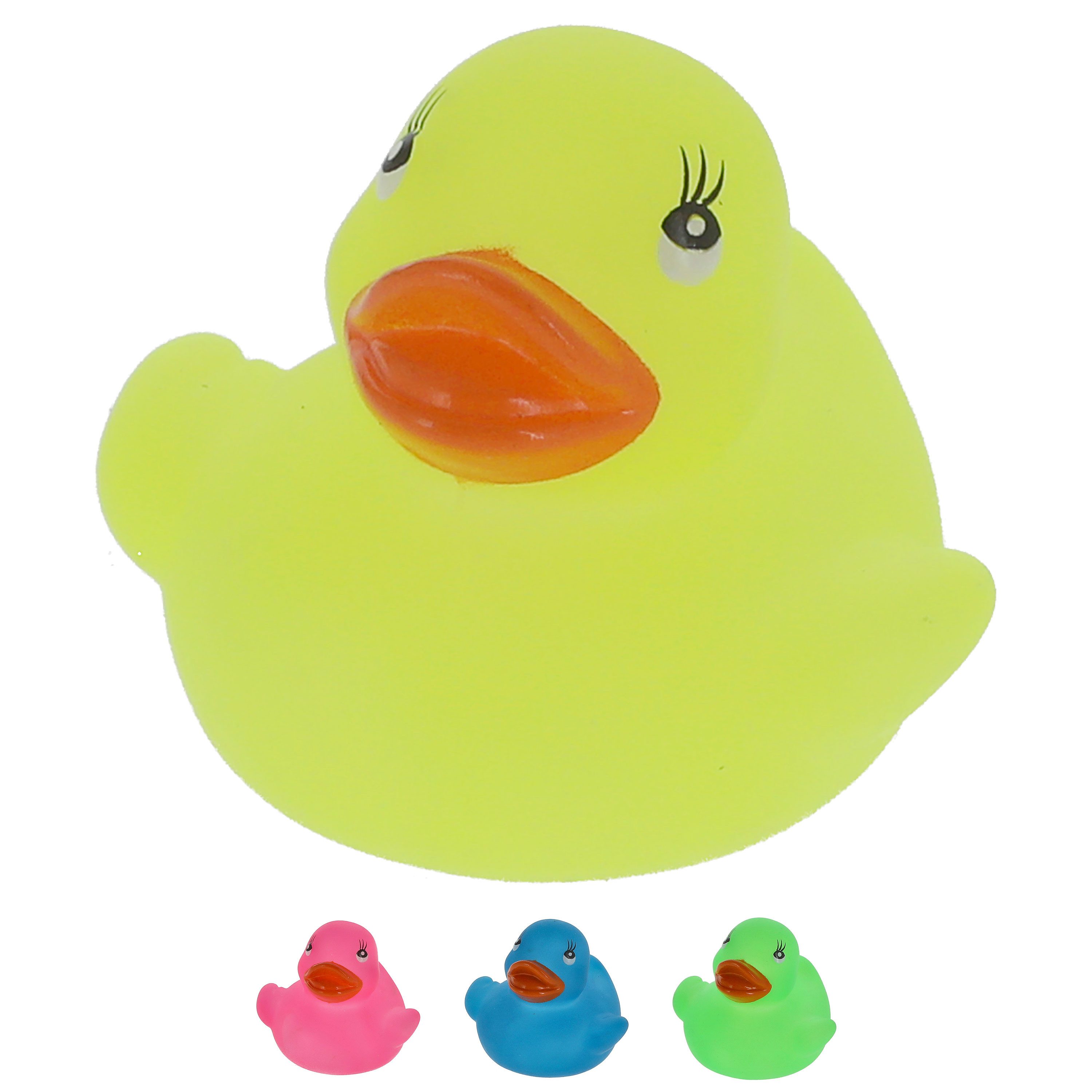 CEPEWA Badespielzeug Badeente 'Glow in the Dark' 5x6x6cm PVC gelb grün blau pink Leuchtente