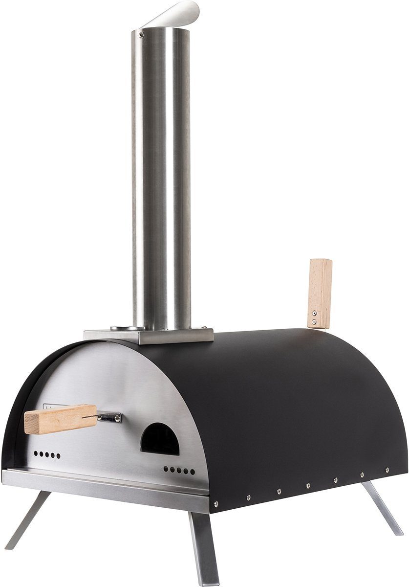 Heidenfeld Pizzaofen Edelstahl Pizza Ofen Neapel inkl. Pizzastein - bis 500°C, Pellets - Sichtfenster - Backofen - Holzofen - Thermometer