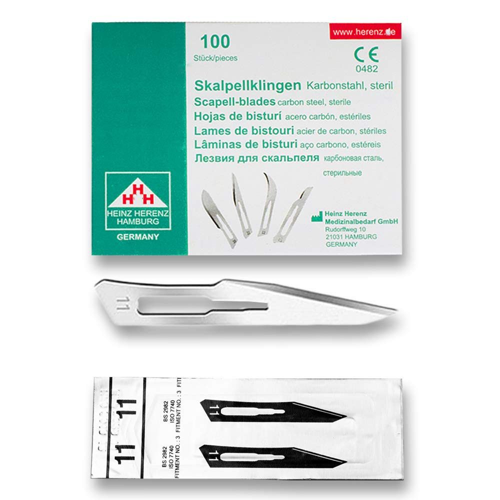 May Bastelmesserklinge 100x Skalpellklingen Figur 11 Karbonstahl - Steril, Einweg für Halter