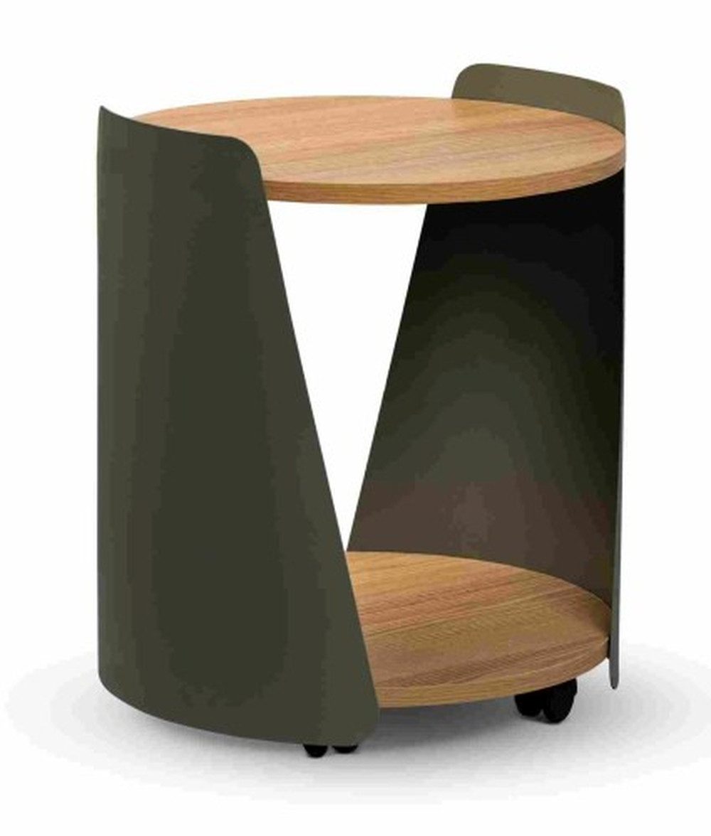 M2 Kollektion Beistelltisch mit Ablage, in Eiche Dekor, Metall grün + MDF - 48x40cm (HxD)