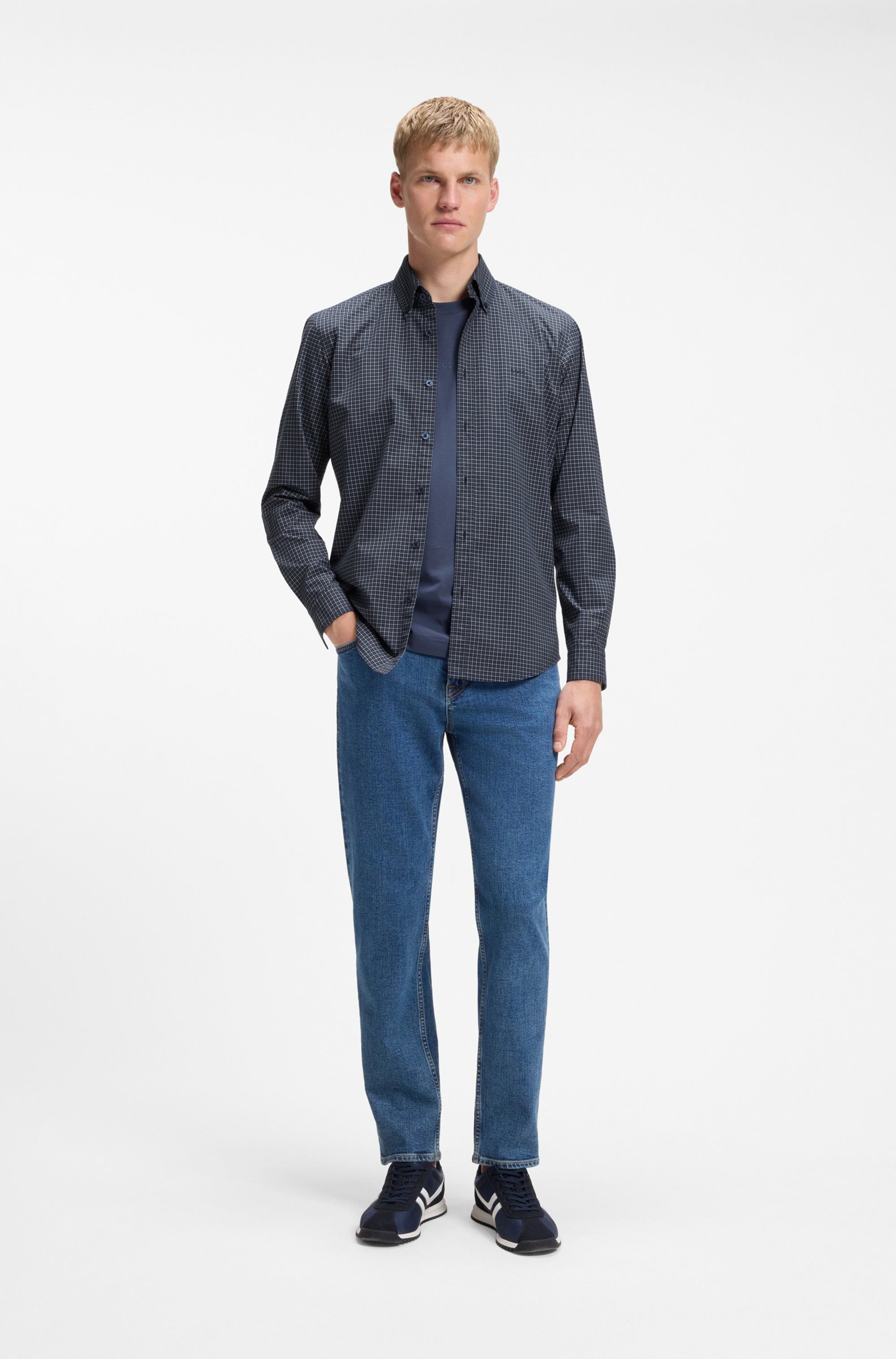 BOSS ORANGE Langarmhemd Rickert M Button-down-Kragen, Baumwoll-Stretch, Regular Fit