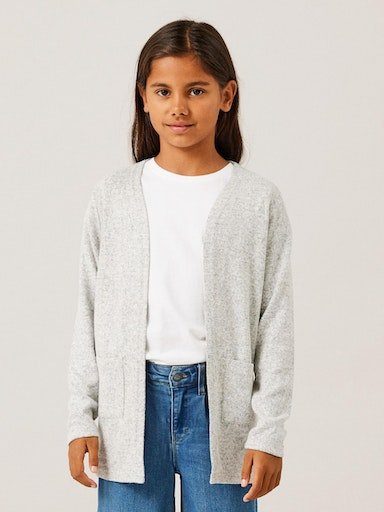Name It Strickjacke NKFVICTI – Cardigan ohne Verschluss aus Feinstrick unifarben, casual, regular fit, Feinstrick, V-Ausschnitt