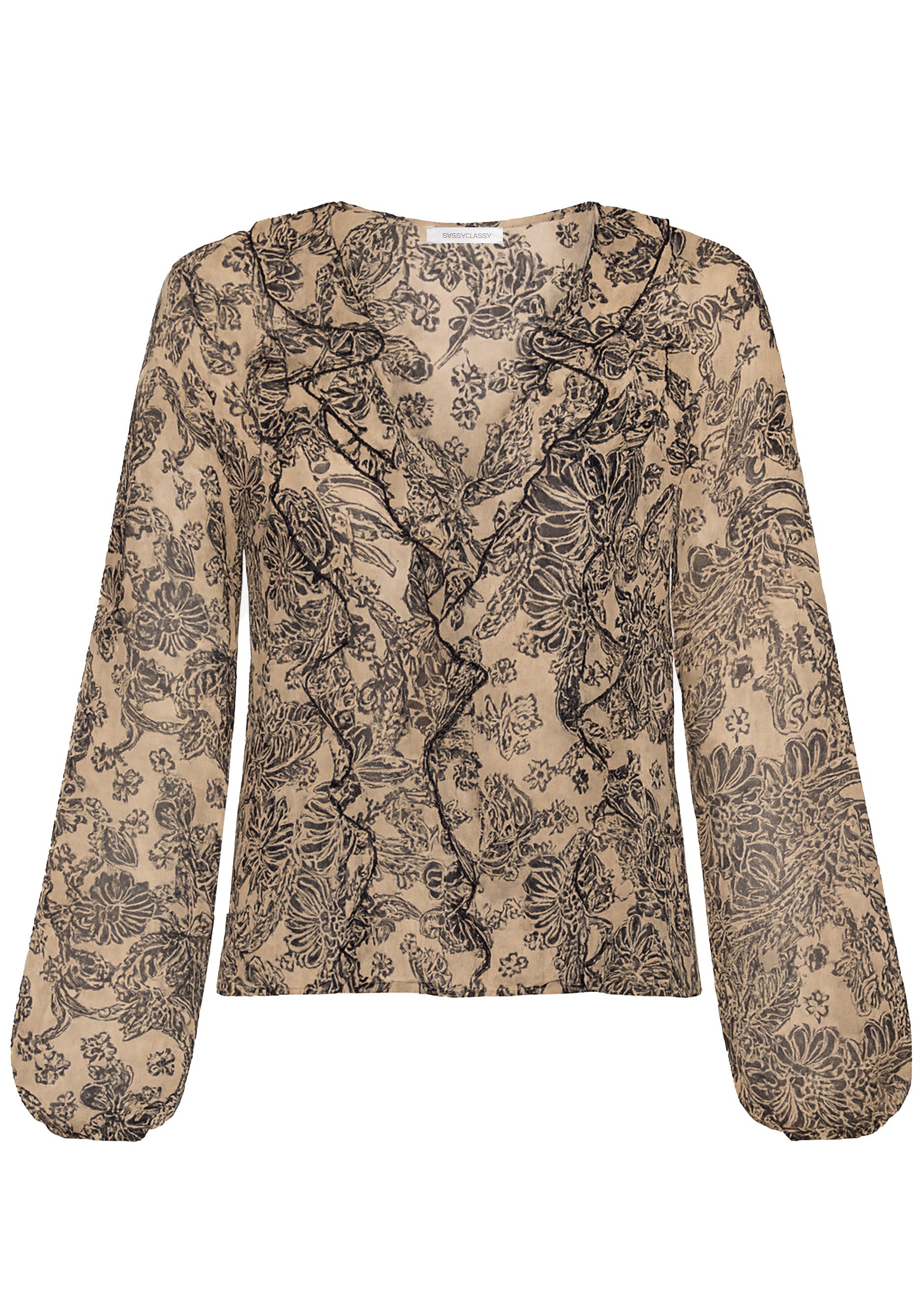 Langarmbluse Leichte Bluse mit Rüschen für Damen