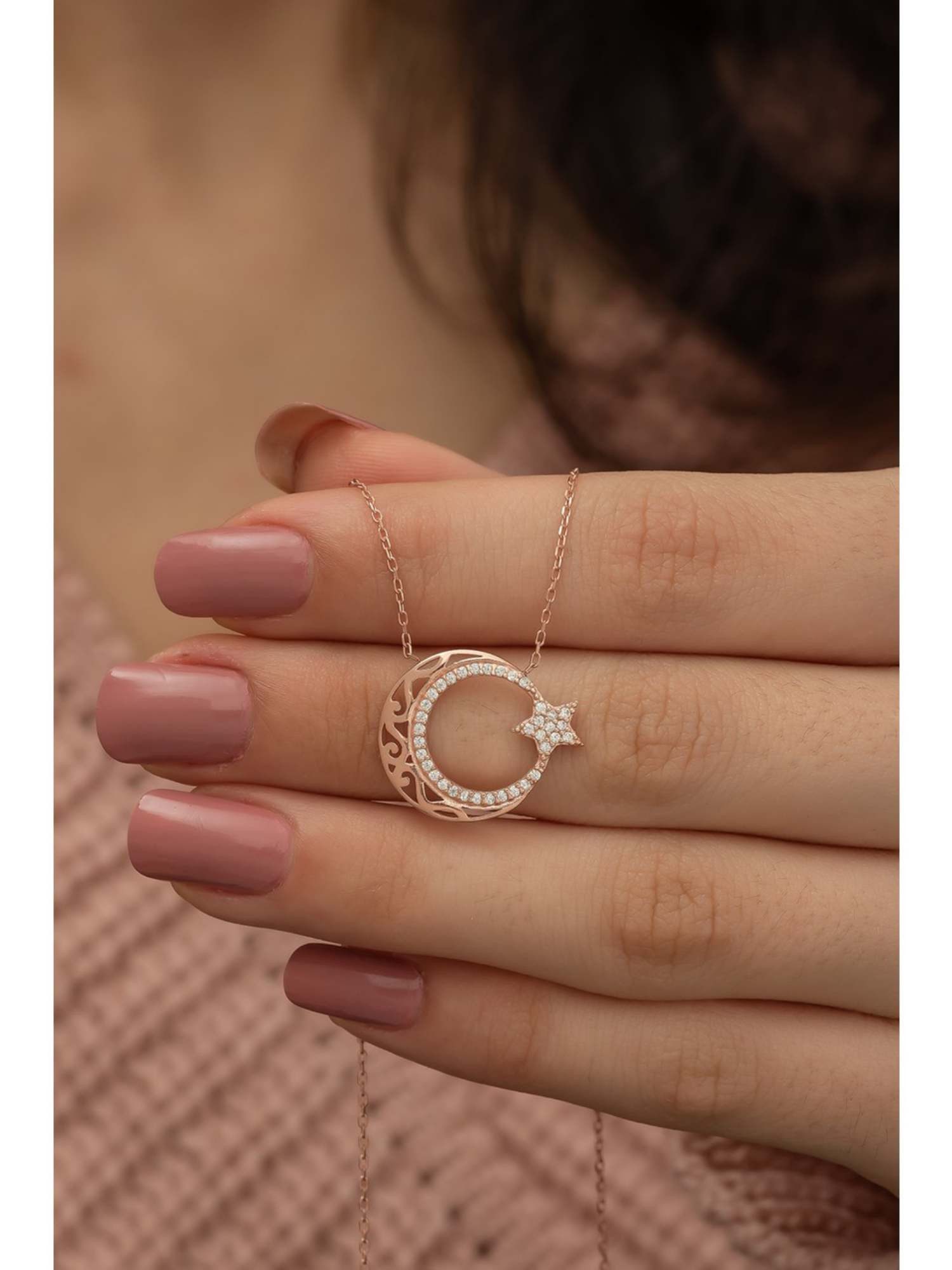 Nisan Kette und Anhänger Set, 925er Damenkette mit Halbmond-Stern Motiv – S günstig online kaufen