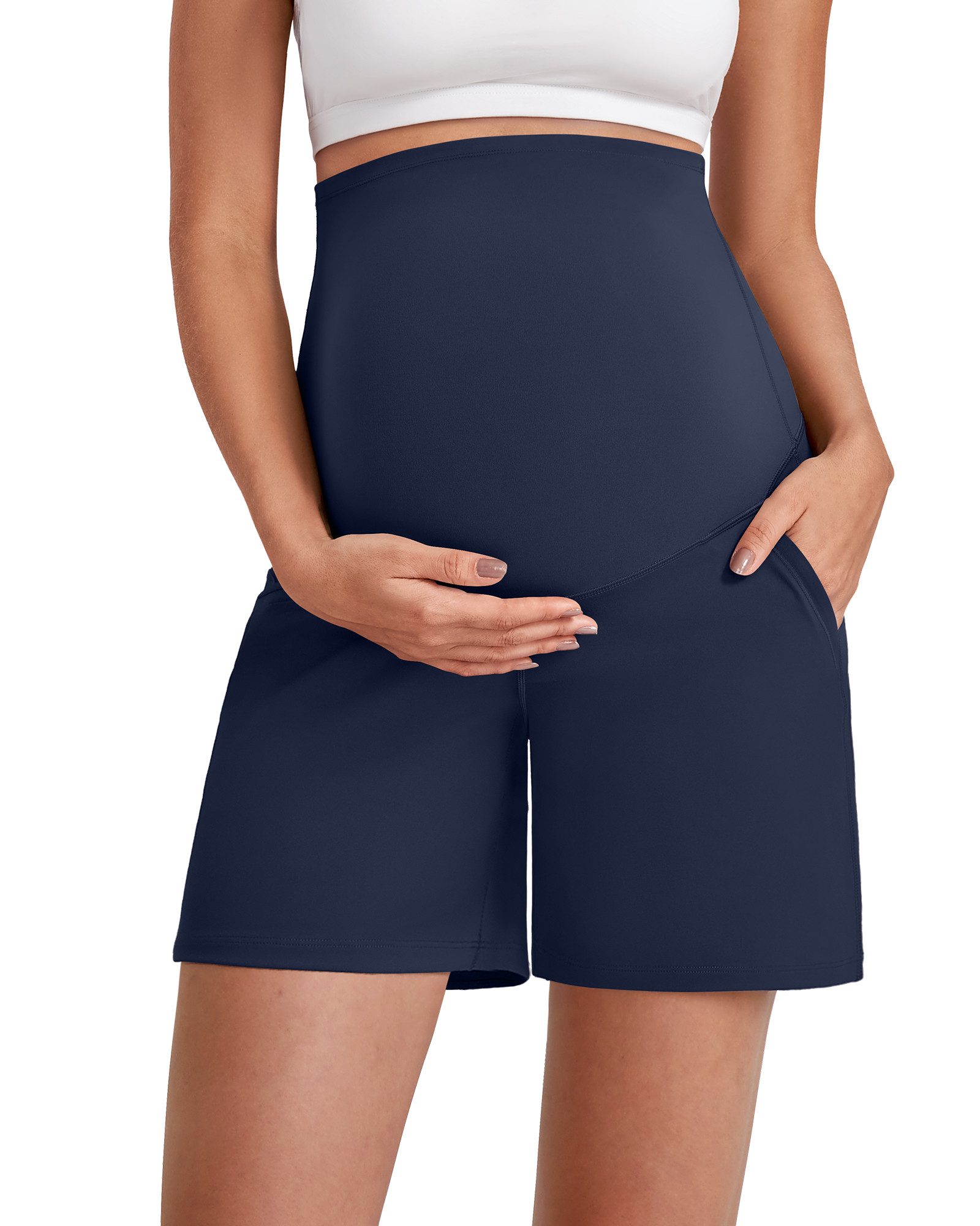 G4Free Umstandsshorts Damen Umstandshose Shorts Yoga Hose Kurz Umstands-Yogahosen mit Taschen über dem Bauch, dehnbare 6-Zoll