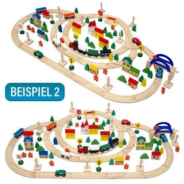 eyepower Spielzeug-Eisenbahn 130 Teile XXL Holzeisenbahn Set 5m Schienen Holz, Eisenbahn Kinder Spielzeug