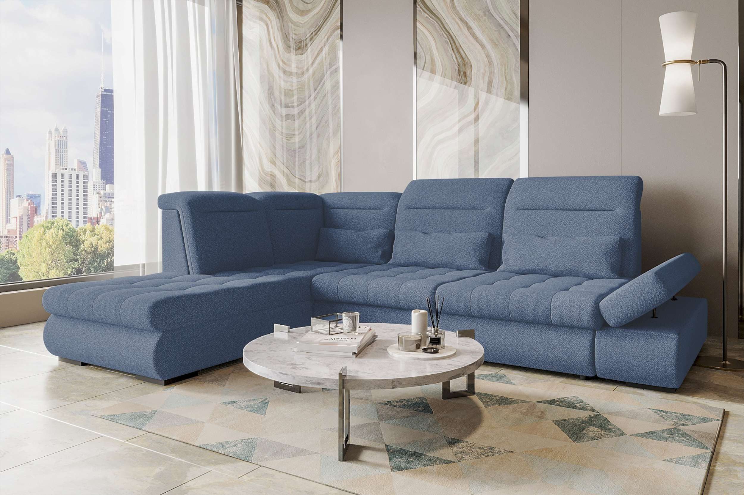 99rooms Ecksofa Toscana, Sofa L-Form, Eckcouch, Bettfunktion, Rundumbezug aus gepolstertem Strukturstoff NEVE