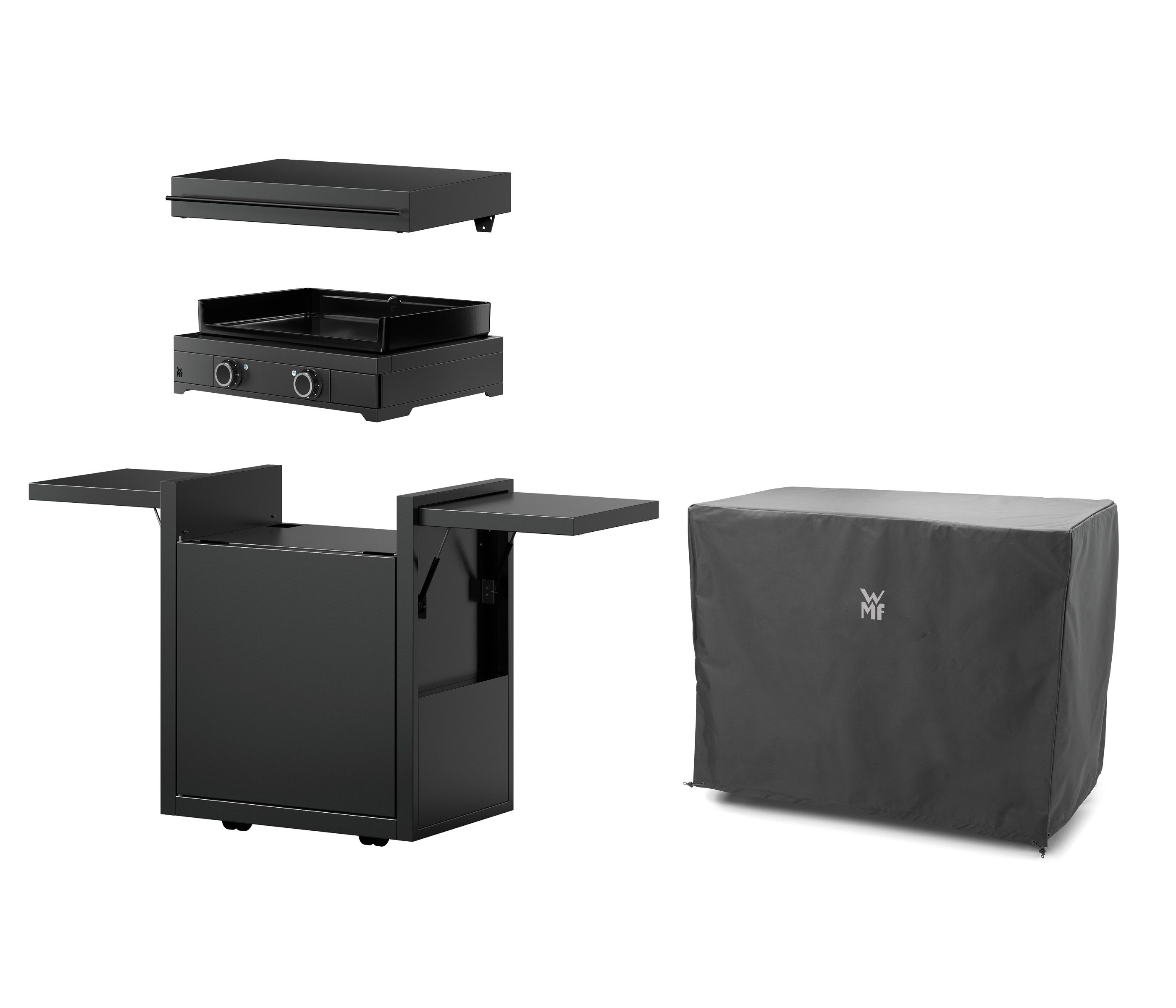 WMF Elektrogrill Plancha Set 60E, 3200 W, 75 x 99.5 x 63 cm, 3200 W, mit Plancha Grill elektrisch / Deckel / Planchawagen / Abdeckhaube