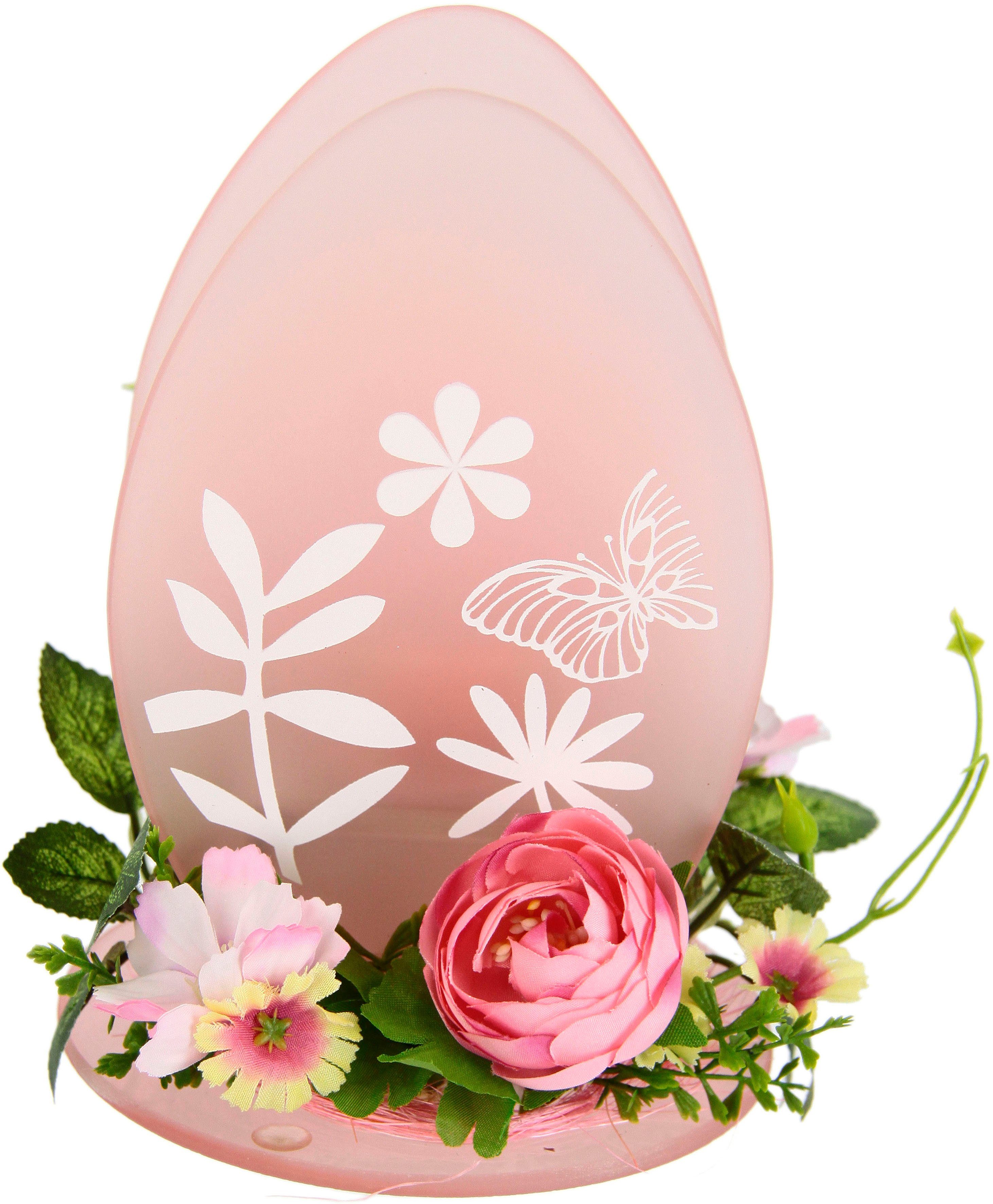I.GE.A. Teelichthalter Ei, 2er Set Windlicht Osterhase Glas Holz Kerzenleuchter Frühlingskranz 3D