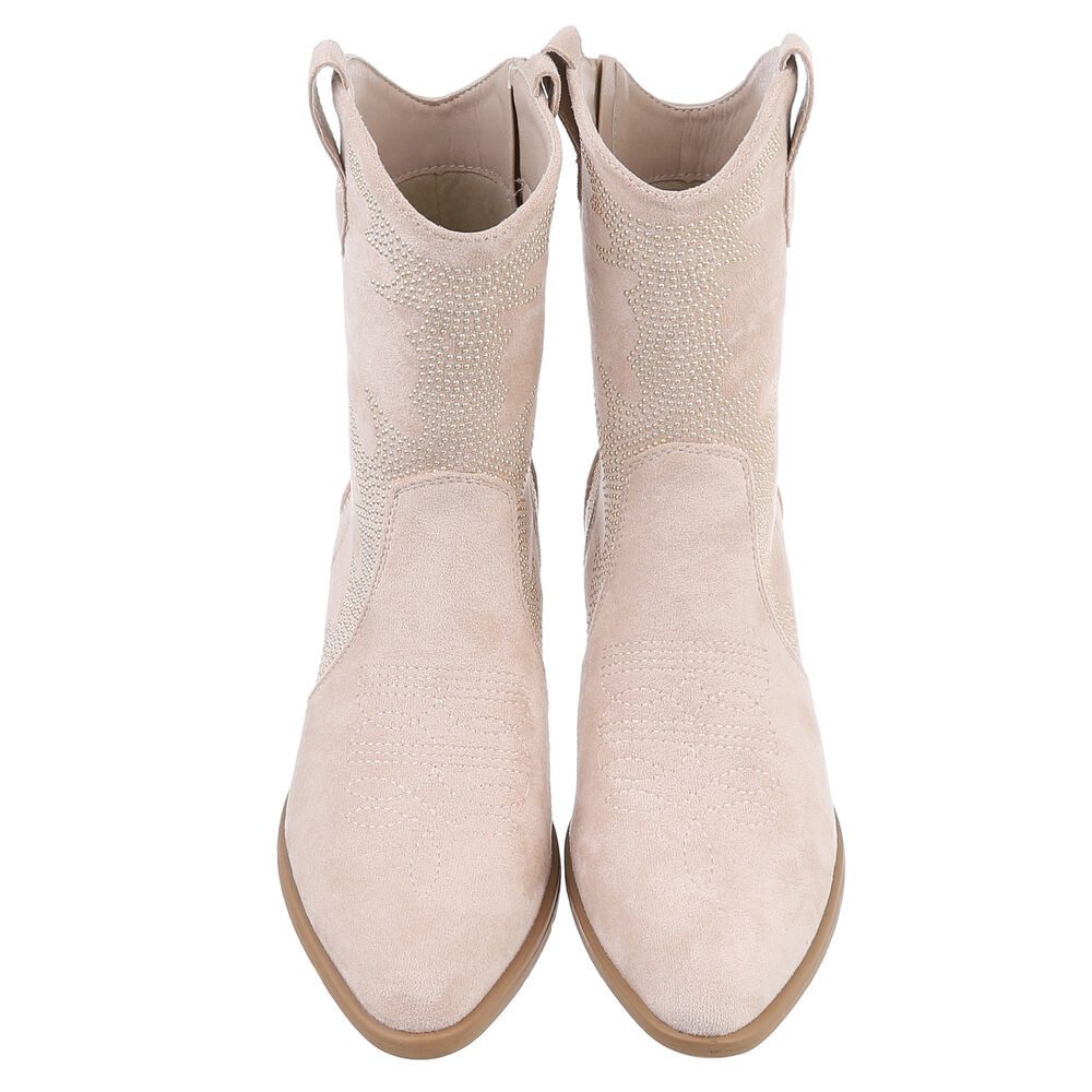 Ital-Design Damen Cowboyboots Western Westernstiefelette (88812596) Blockabsatz Stiefeletten in Beige
