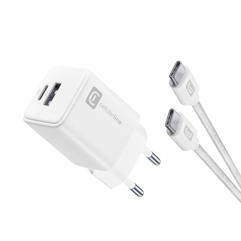 Cellularline Dual Multipower Kit 30W Reiselader GaN White (60924) Ladegerät (USB-A USB-Ladegerät