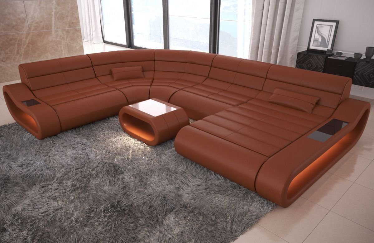 Sofa Dreams Wohnlandschaft Leder Sofa Ledercouch Concept XXL U Form Ledersofa, Couch, mit LED, Designersofa mit ergonomischer Rückenlehne