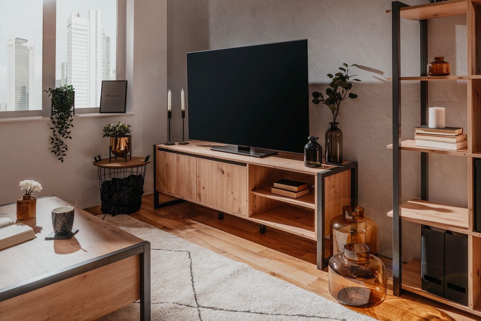 möbelvita TV-Board TV-Board Portland 54 in Artisan Oak - Griffleiste mit Schrägkante