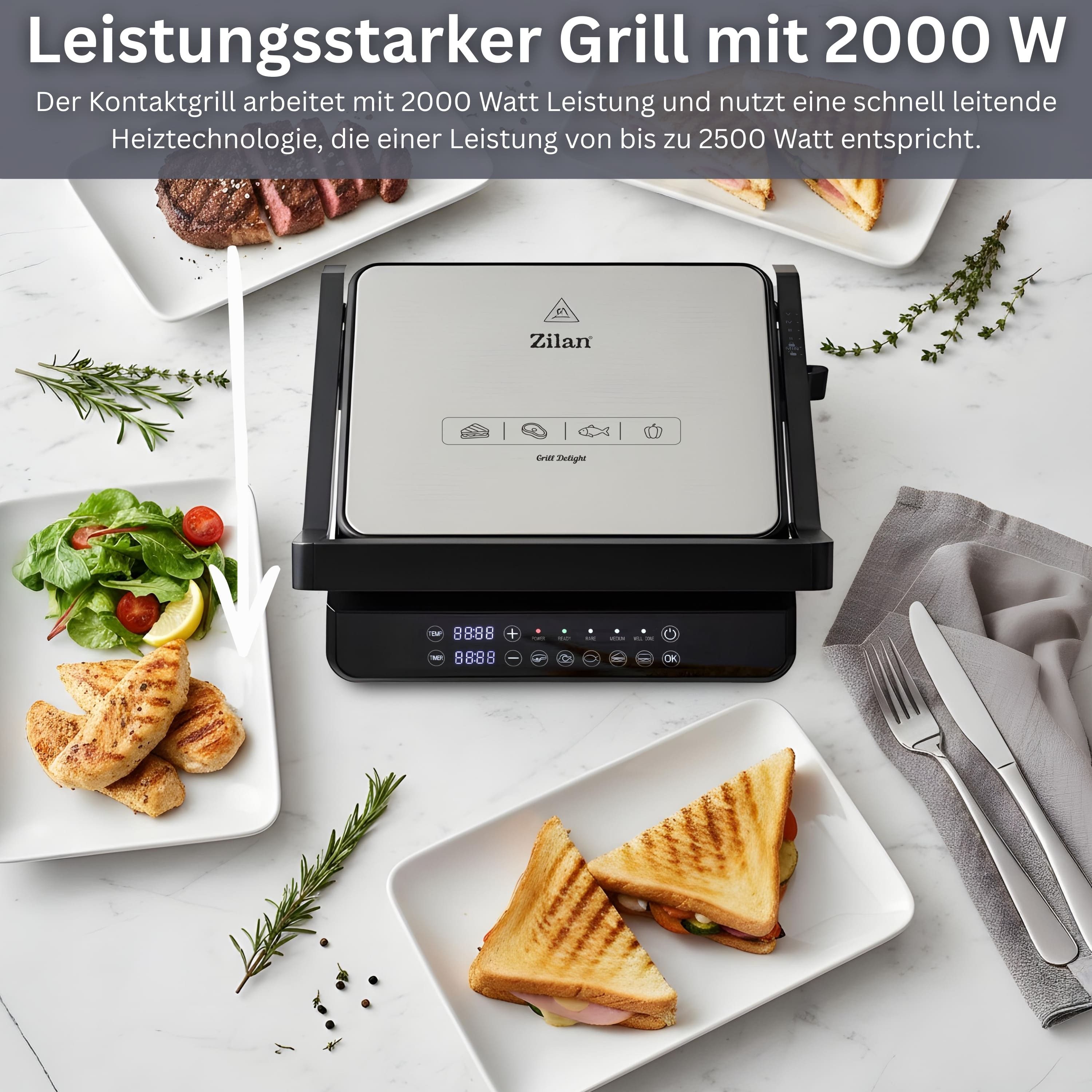 Zilan Kontaktgrill ZLN-3942, 2000 W, Floating-Hinge-System
