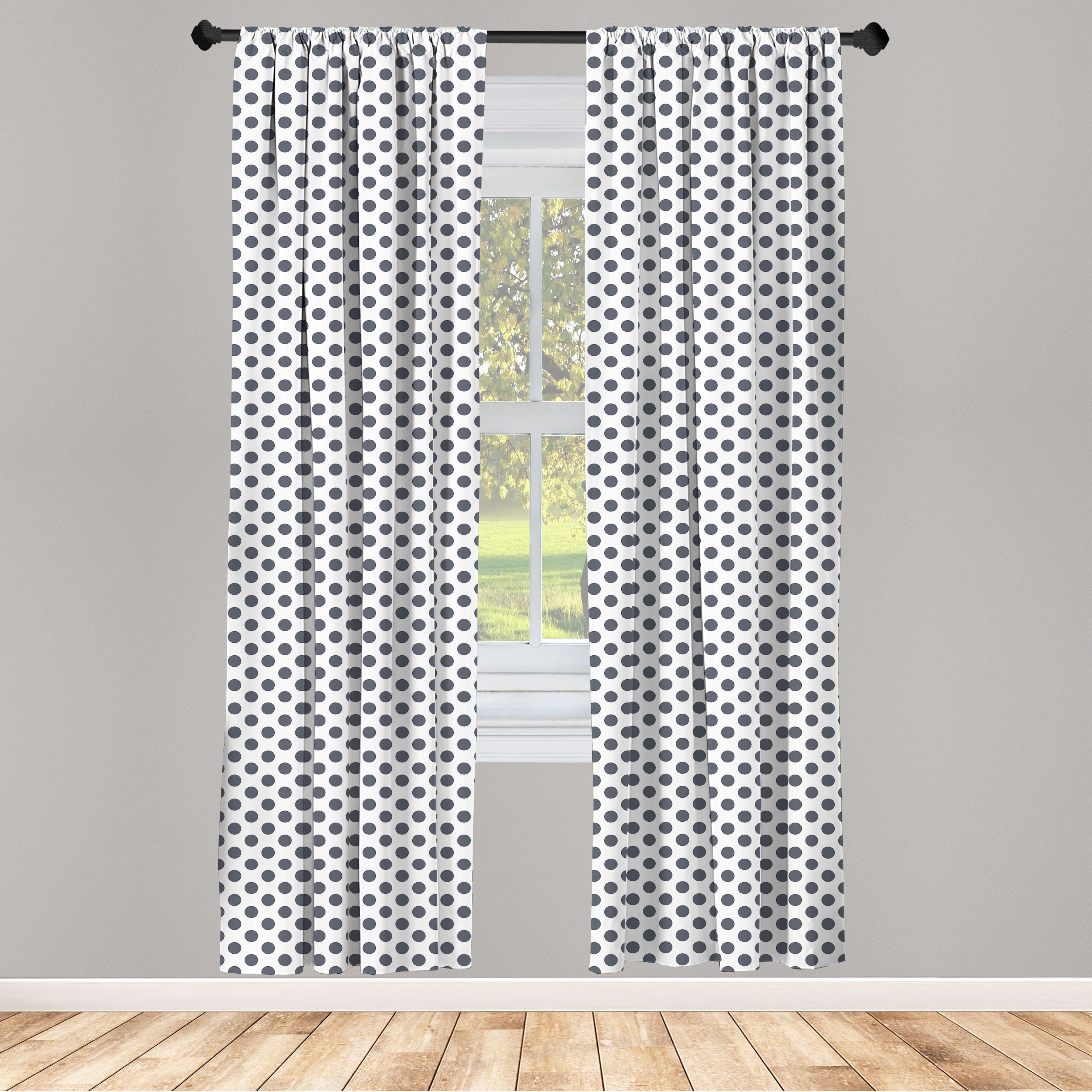 Gardine Vorhang für Wohnzimmer Schlafzimmer Dekor, Abakuhaus, Microfaser, Schwarz-Weiss Vintage Sketch Dots