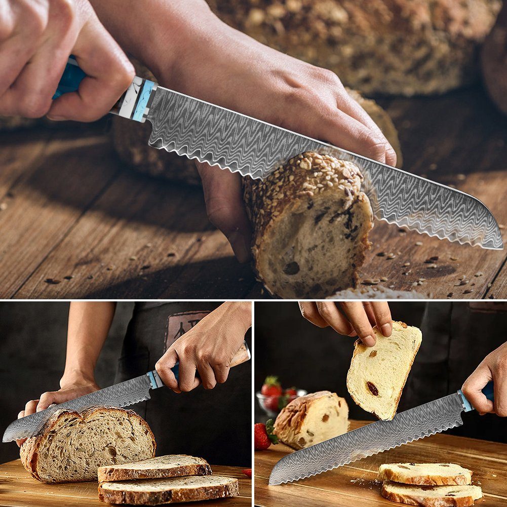 VG10 Brotmesser mit Wellenschliff KEENZO Küchenmesser Brotmesser Damaststahl 8-Zoll