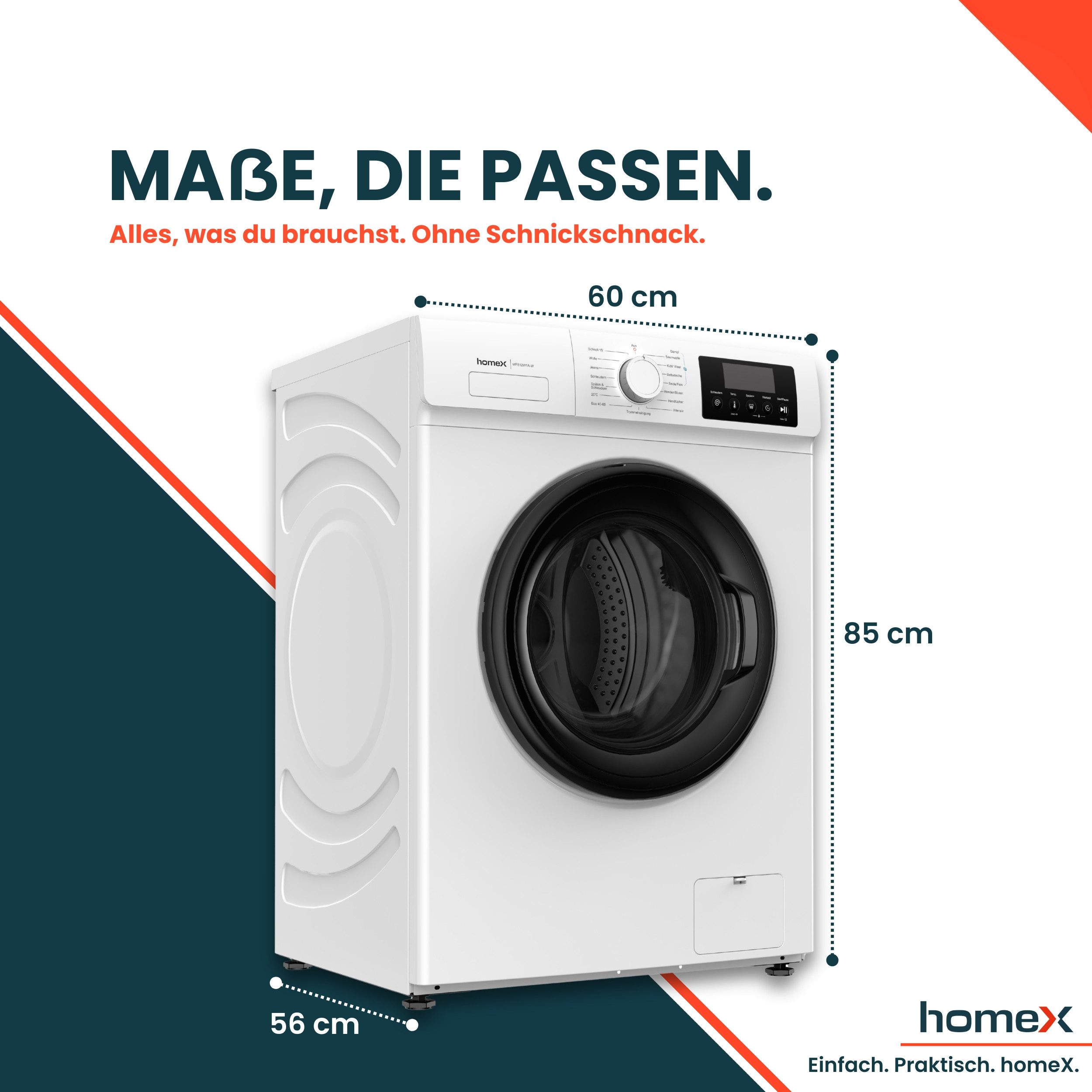 homeX Waschmaschine WF812W1A-W, 8 kg, 1200 U/min, Frontlader 8kg, 1.200 U/Min, Dampffunktion, Inverter Motor, EEK A -20%