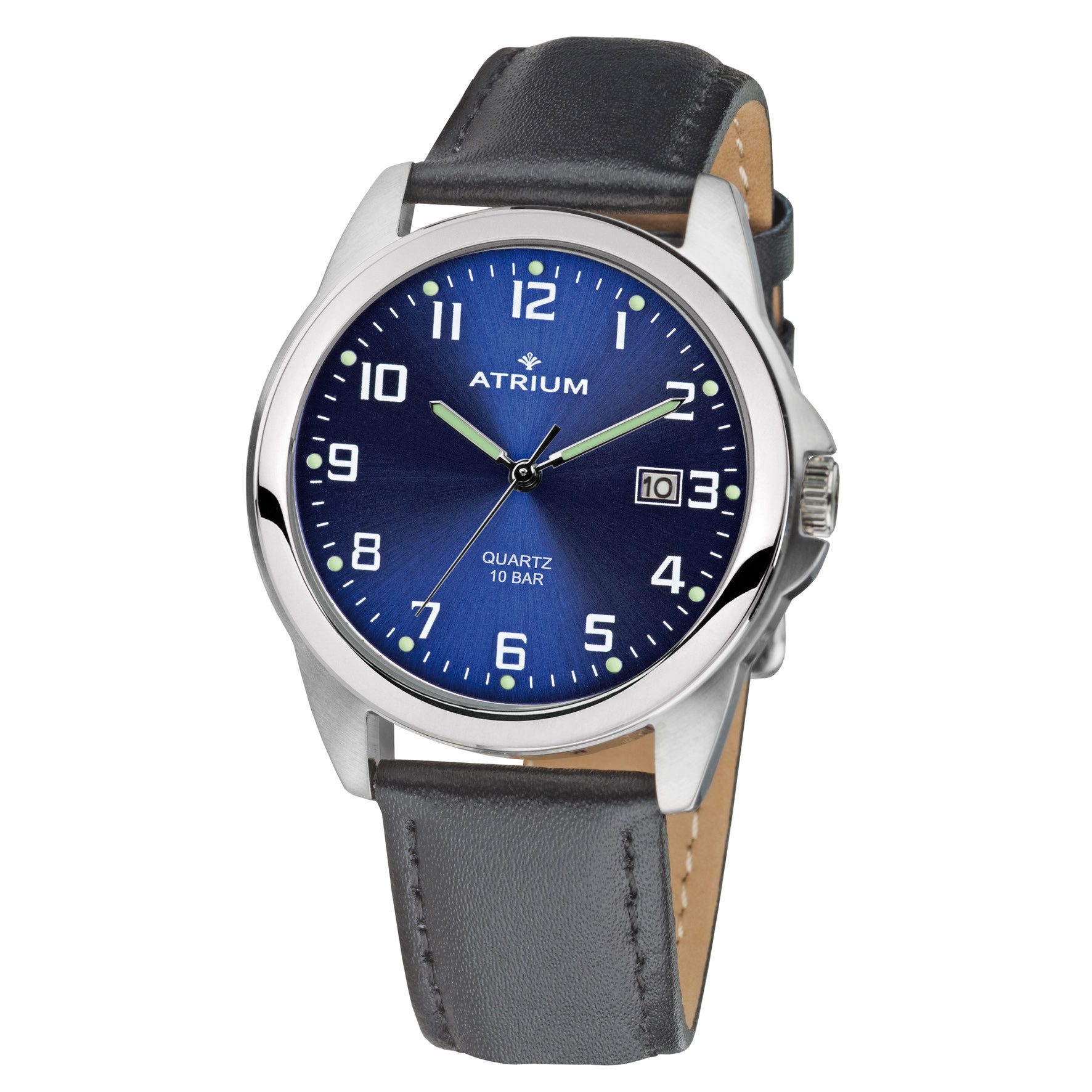 Atrium Quarzuhr A16-15 Herren Armbanduhr Edelstahl Lederband Datum 10 bar, analog klassisch schlicht deutlich Geschenkidee Ø 39 mm