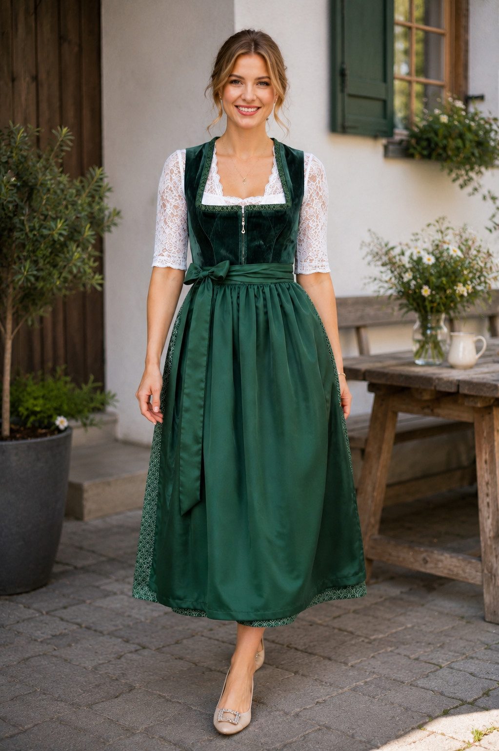 Alpenmärchen Dirndl Langes Dirndl Nolwenn in grün - ALM1072