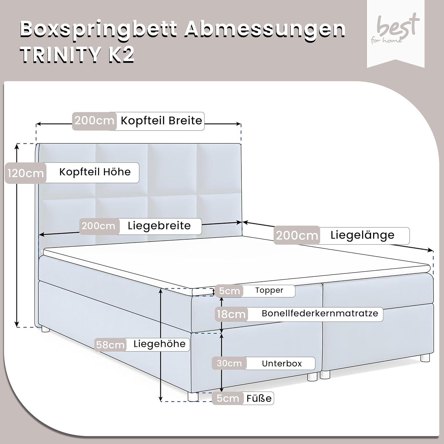 Best for Home Boxspringbett mit Bettkasten Trinity K2 Bonell-Matratze inkl. günstig online kaufen