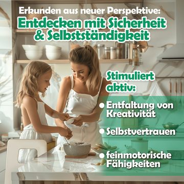 CADANI Stehhilfe Lernturm Jasper Küchenhelfer für Kinder Weiß (mit Anti Kipp Schutz), ab 1. Jahr Massivholz bis 50 kg belastbar Höhenverstellbar Made in EU