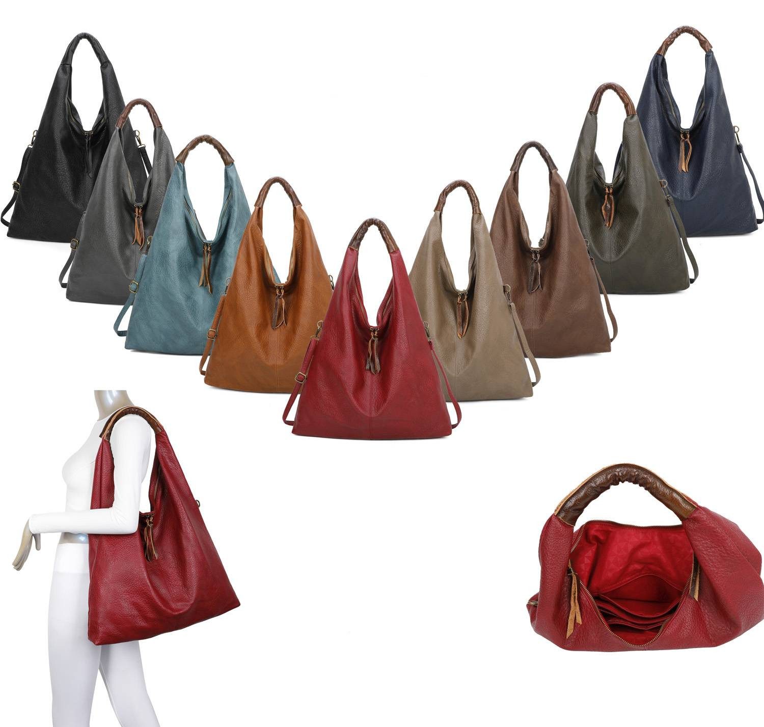 ITALYSHOP24 Schultertasche XXL Damen Shopper Tasche Freizeittasche Hobo Bag günstig online kaufen