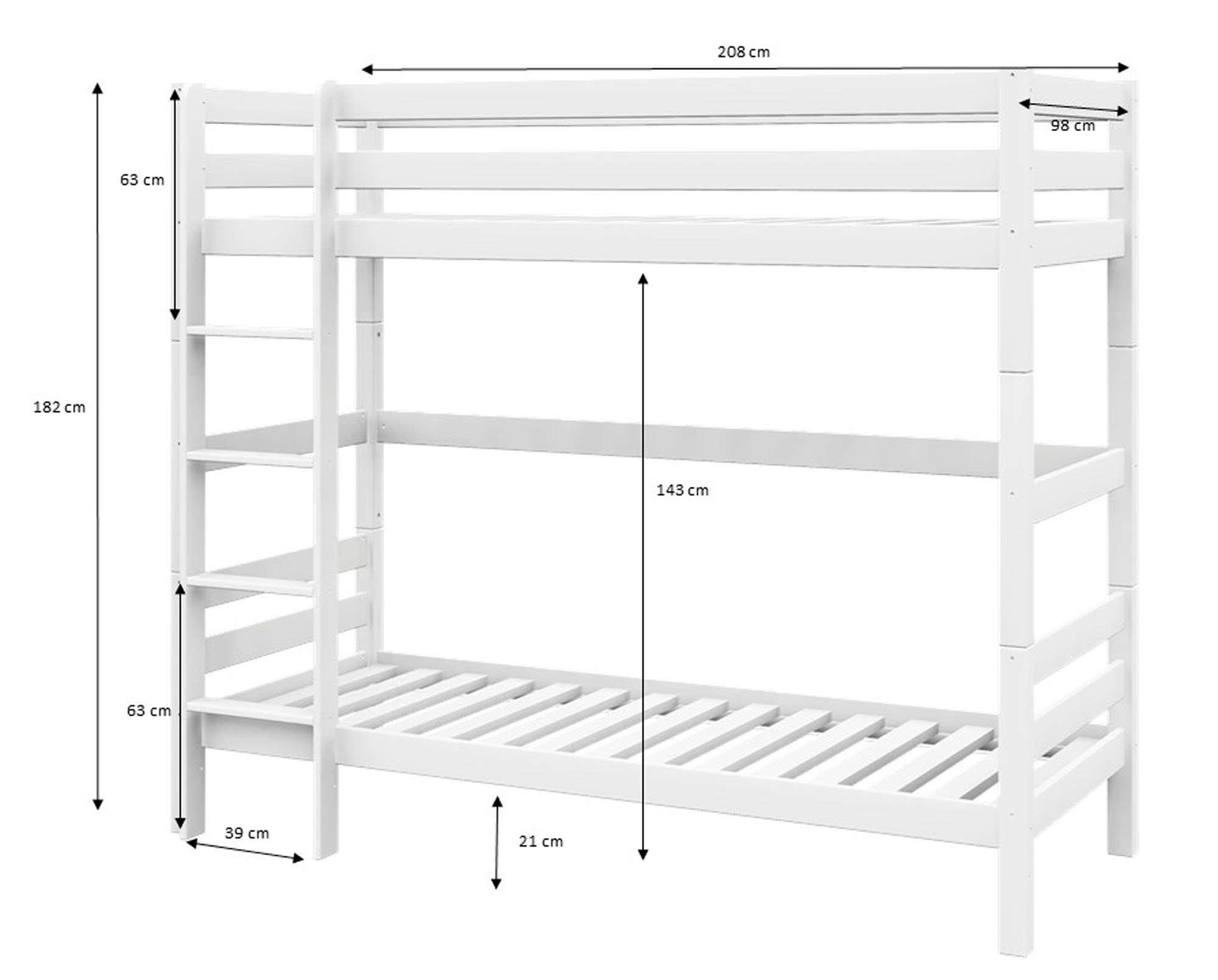 90x200cm Kinderbett Lüttenhütt Buche Etagenbett gerader mit Leiter Pinocchio, massiv