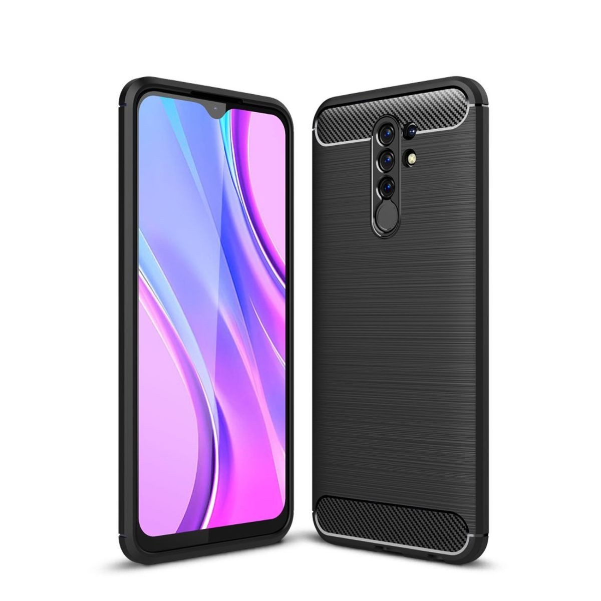 König Design Handyhülle Xiaomi Redmi 9, Xiaomi Redmi 9 Handyhülle Carbon Optik Backcover Schwarz