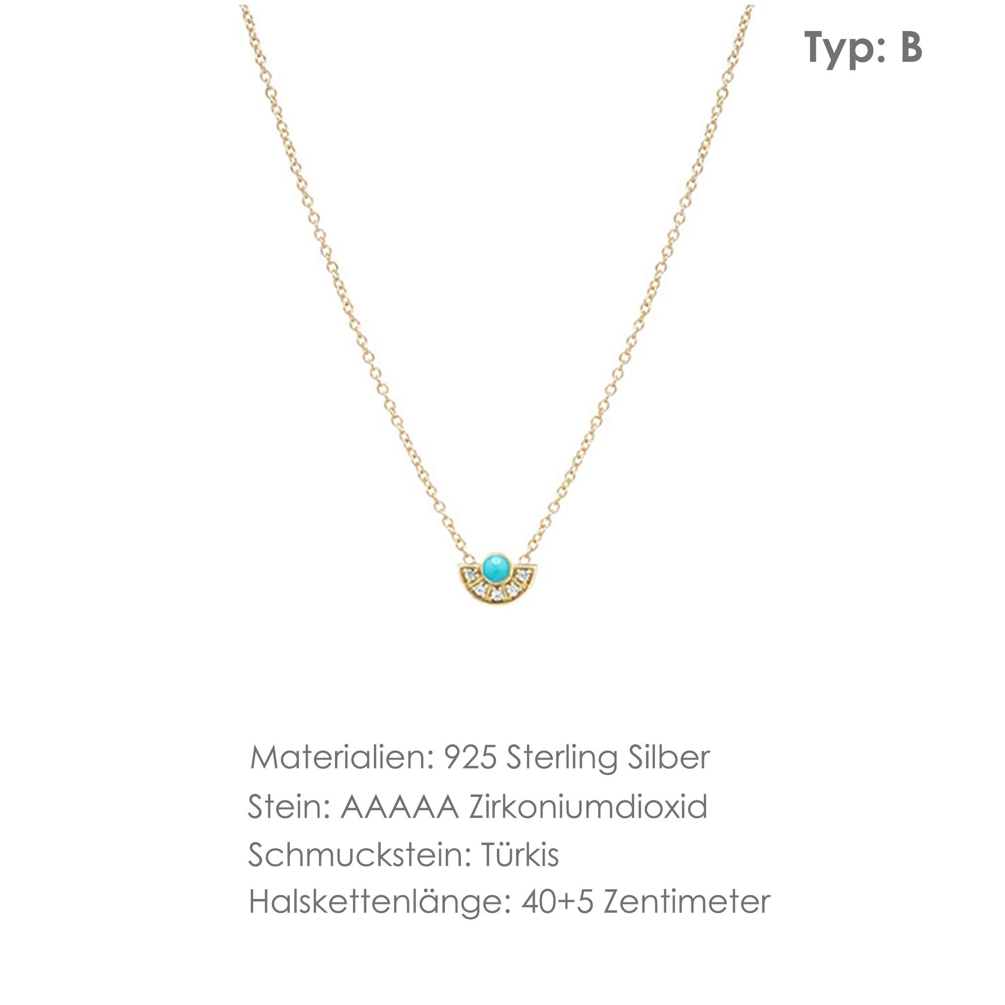 Sterling Charm-Kette GOLDEN Silber Türkise Mond 925 Halskette, minimalistische Halskette