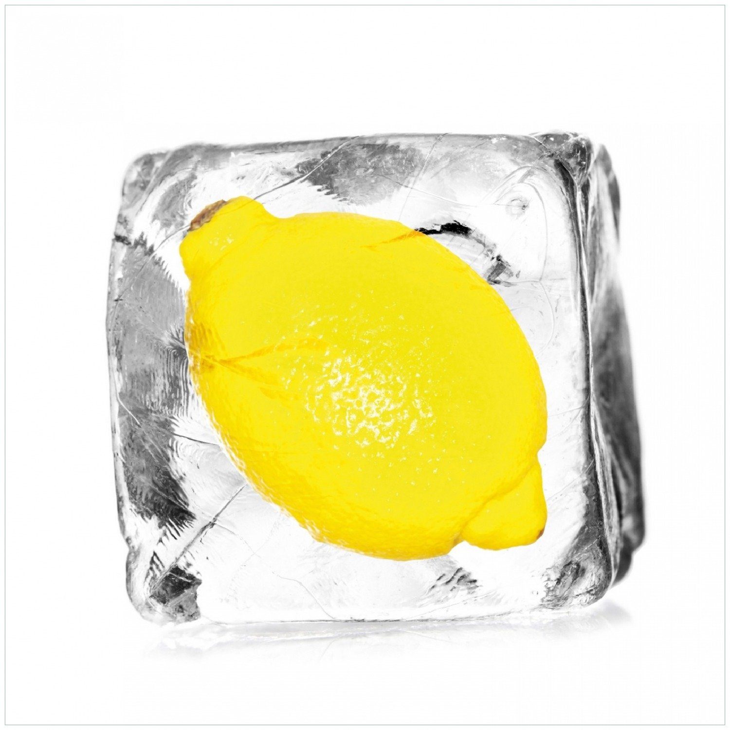 Wallario Memoboard Zitrone in Eiswürfel - Eiskaltes Obst
