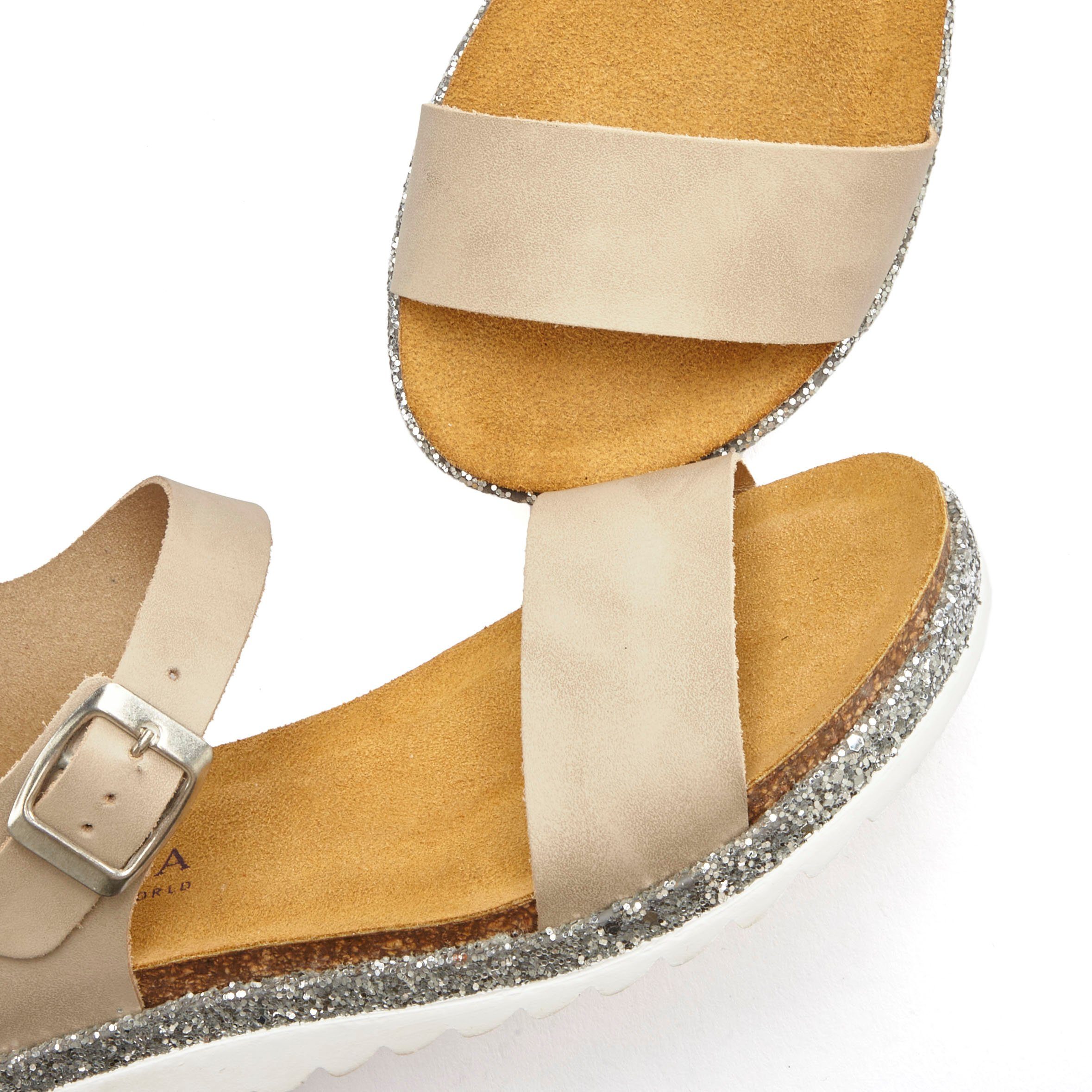Sandale, Korkfußbett und Keilabsatz taupe Sommerschuh Riemchensandalette Leder LASCANA leichtem mit aus
