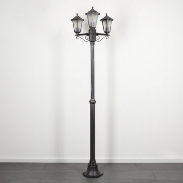 hofstein Außen-Stehlampe Wegeleuchte m. Bewegungsmelder aus Metall/Glas in Schwarz-Silber/Weiß, ohne Leuchtmittel, Kandelaber, Gartenbeleuchtung IP44, 3x E27, ohne Leuchtmittel